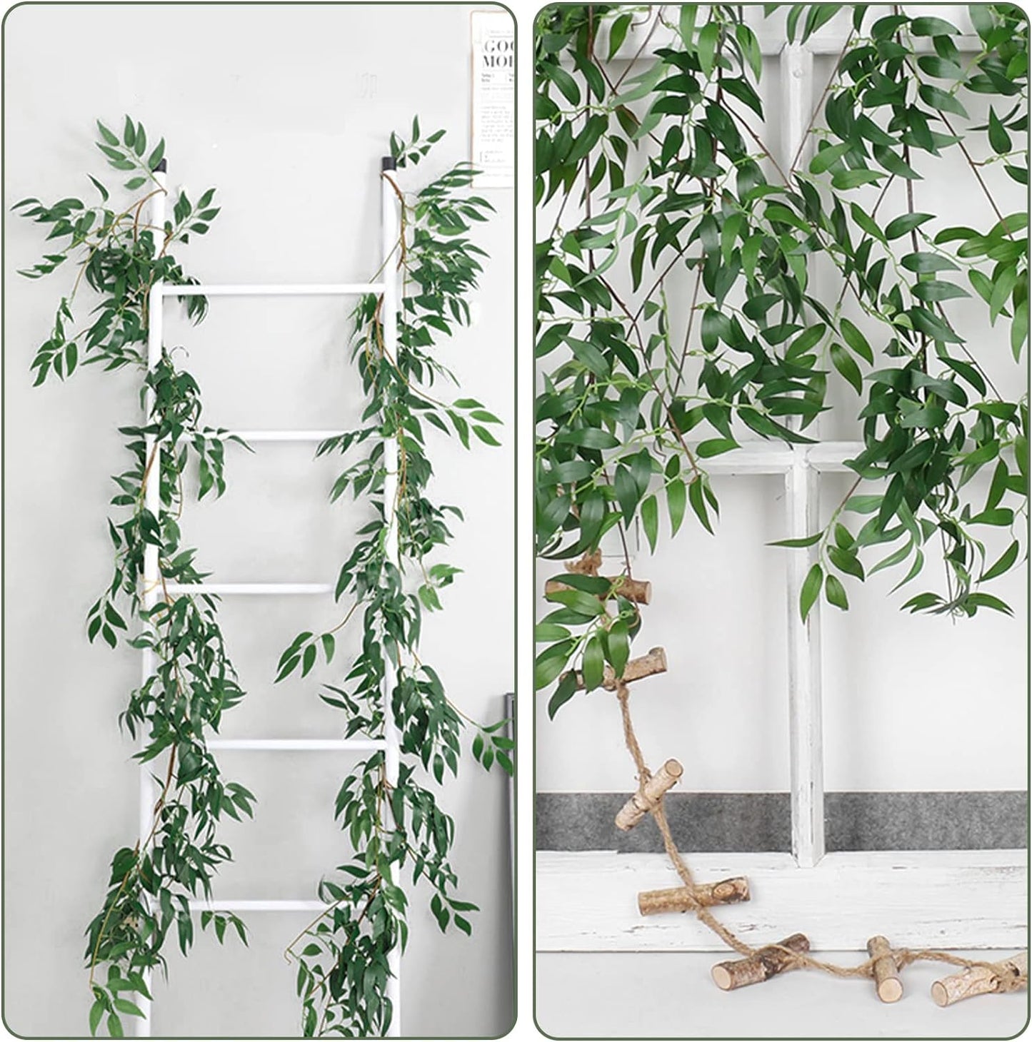 Artificial Willow Leaves Vine Twigs Fake Hanging Ivy / Willow Vines Green / 5.7 Inch / Set of 2