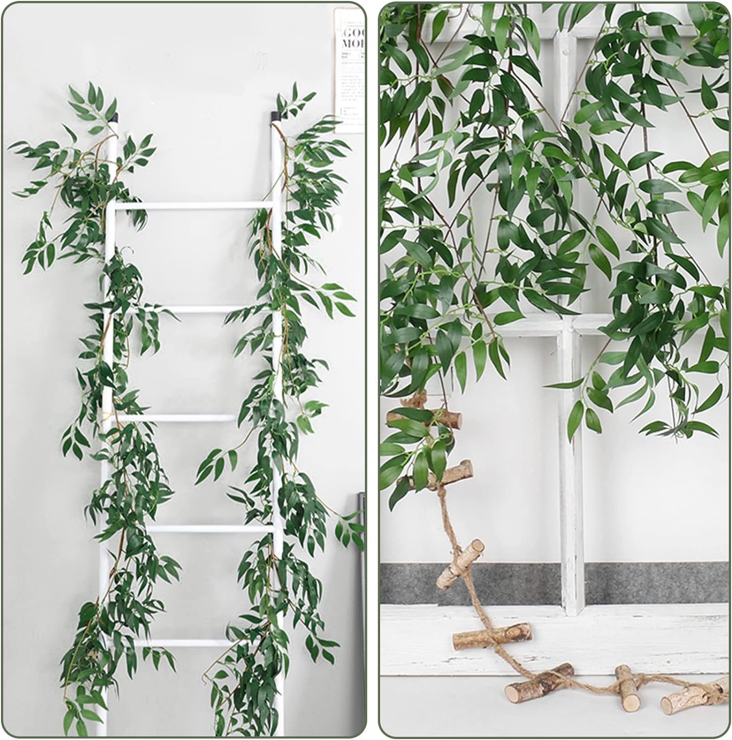 Artificial Willow Leaves Vine Twigs Fake Hanging Ivy / Willow Vines Green / 5.7 Inch / Set of 2