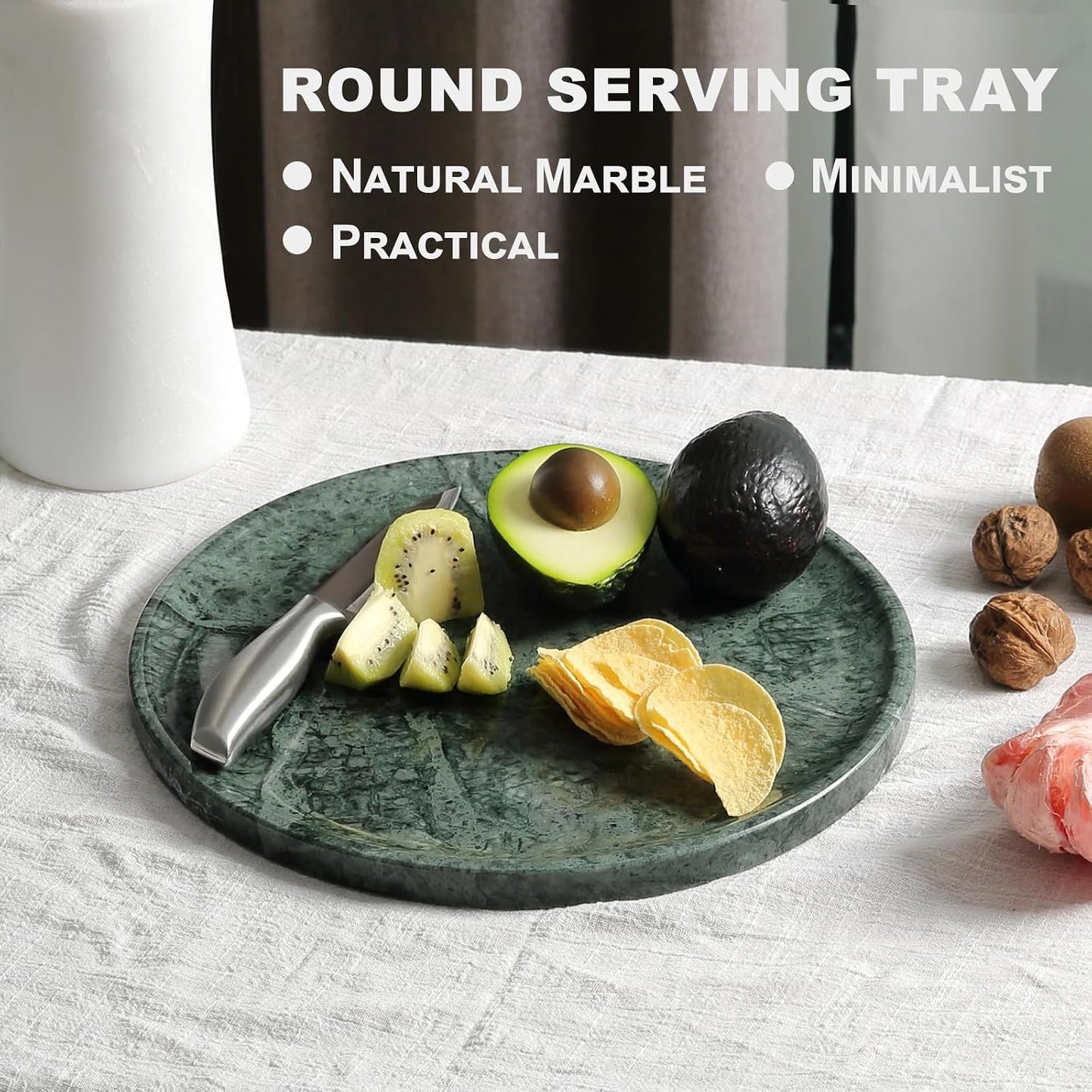 Marble Round Tray / Green / 11.8 Inch
