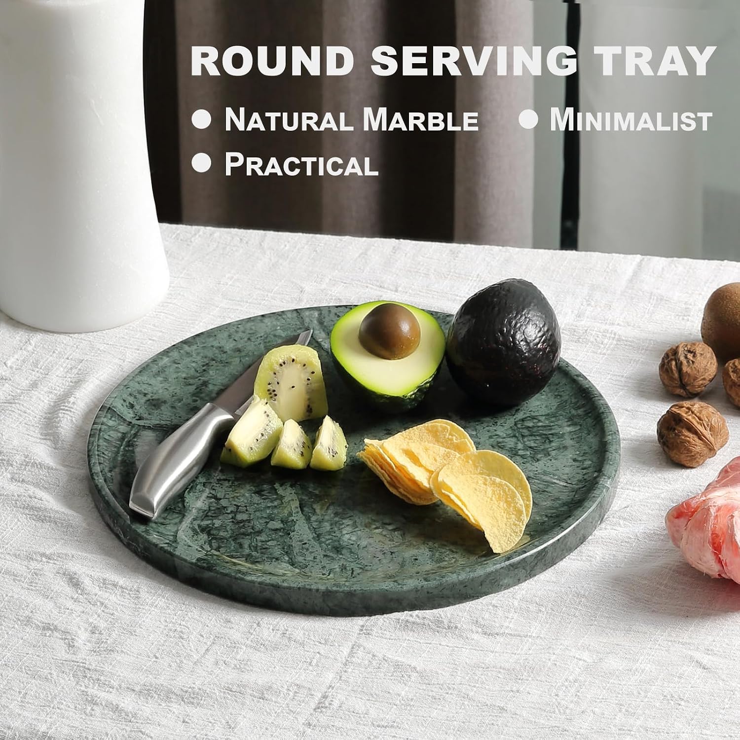 Marble Round Tray / Green / 11.8 Inch