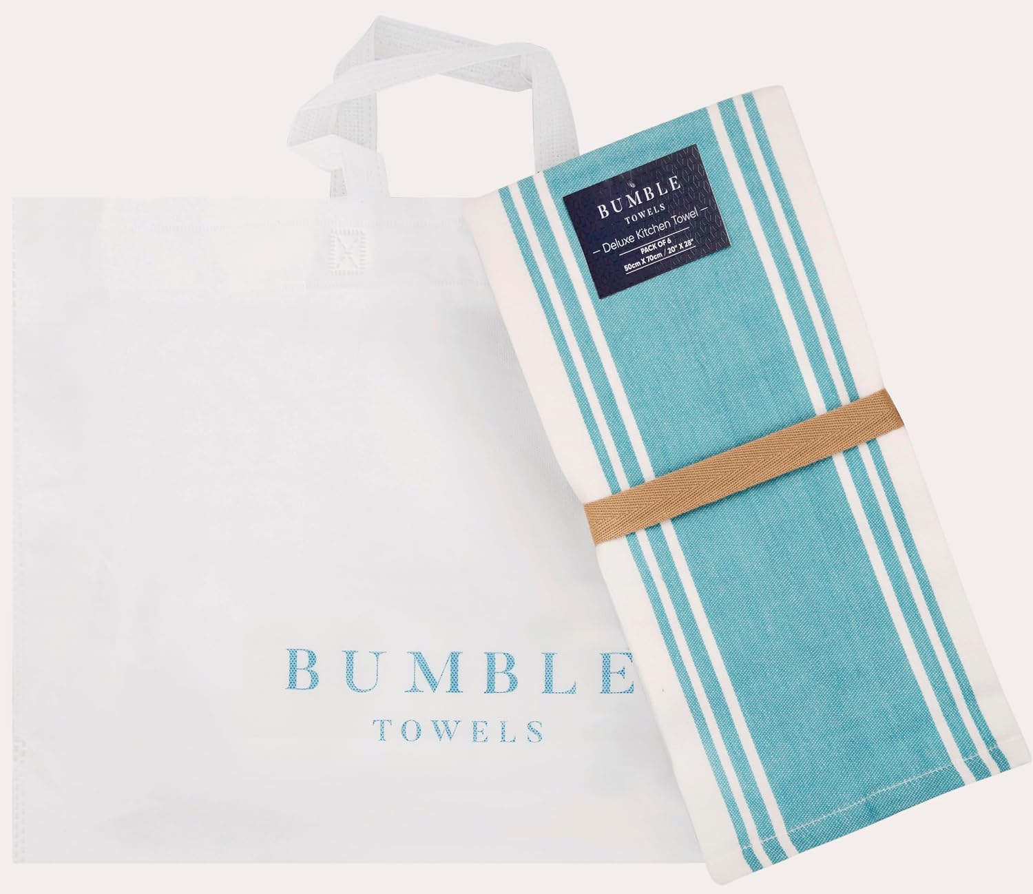 Premium Kitchen Towels 6 Pack 100% Cotton 20"x28" Dish Towels - Aqua Wide | Large Flat & Terry Kitchen Linen Set with