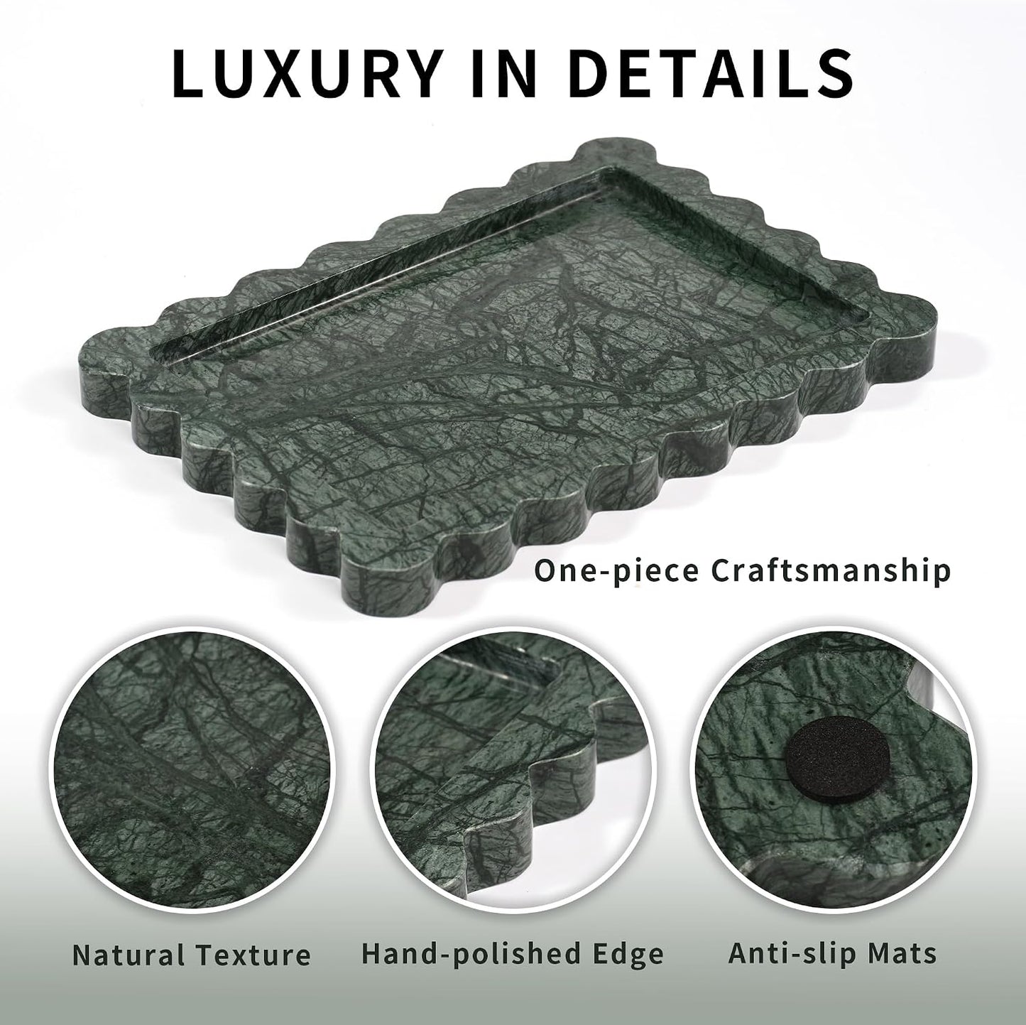 Scalloped Green Marble Tray / Scallop-green
