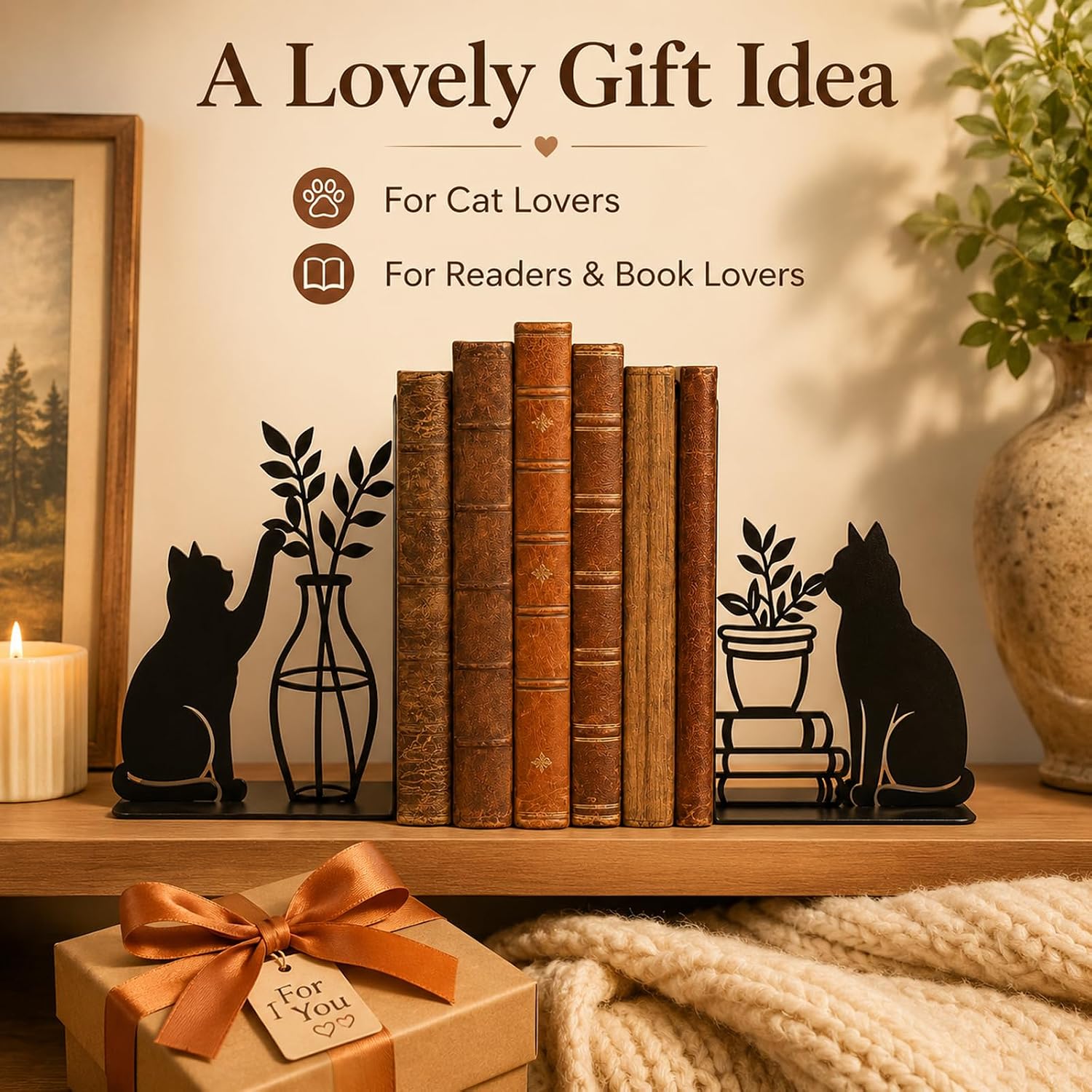 Metal Book Ends / Modern Cat Shape Bookend Holder