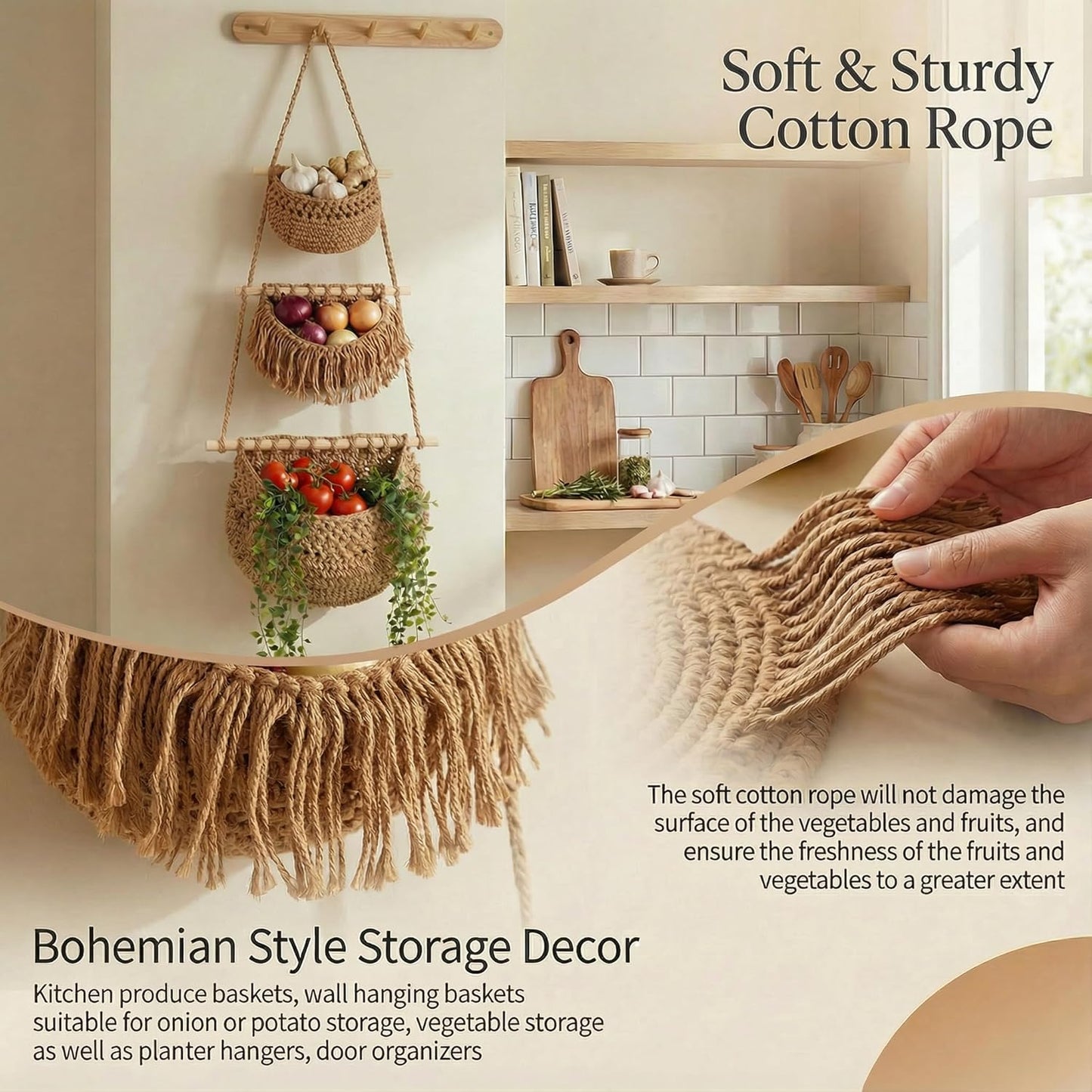 Jute Wall Baskets / 3 Tier / Standard / Brown
