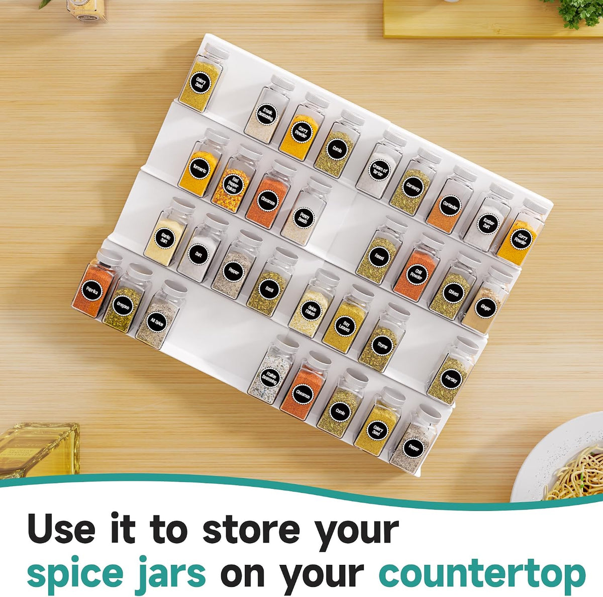 MIUKAA White Spice Drawer Organizer, 4 Tier - 8 Pack Seasoning Organizer for Drawer, Expandable From 13" to 26" Kitchen