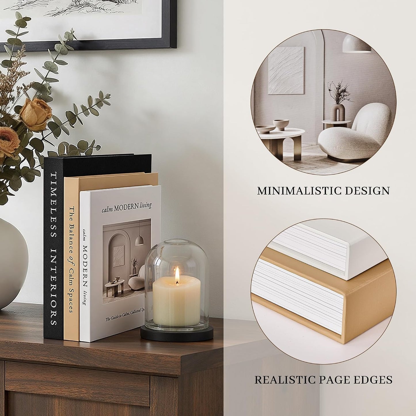 Decorative Books / Stackable Fake Books / Black-beige-apricot / Set of 3