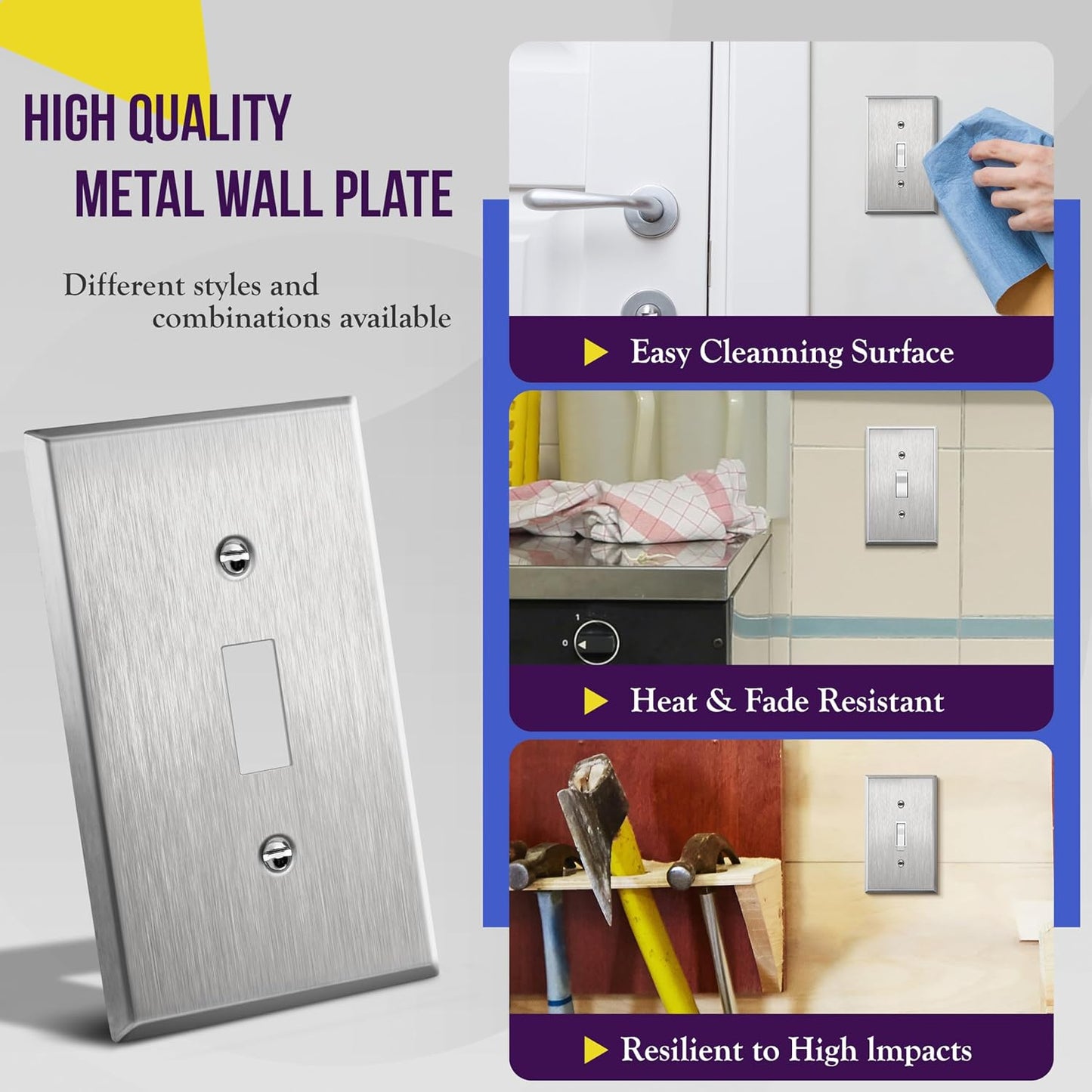 ENERLITES Toggle Light Switch Metal Wall Plate, Stainless Steel Switch Cover, Corrosion Resistant, Standard Size 1-Gang