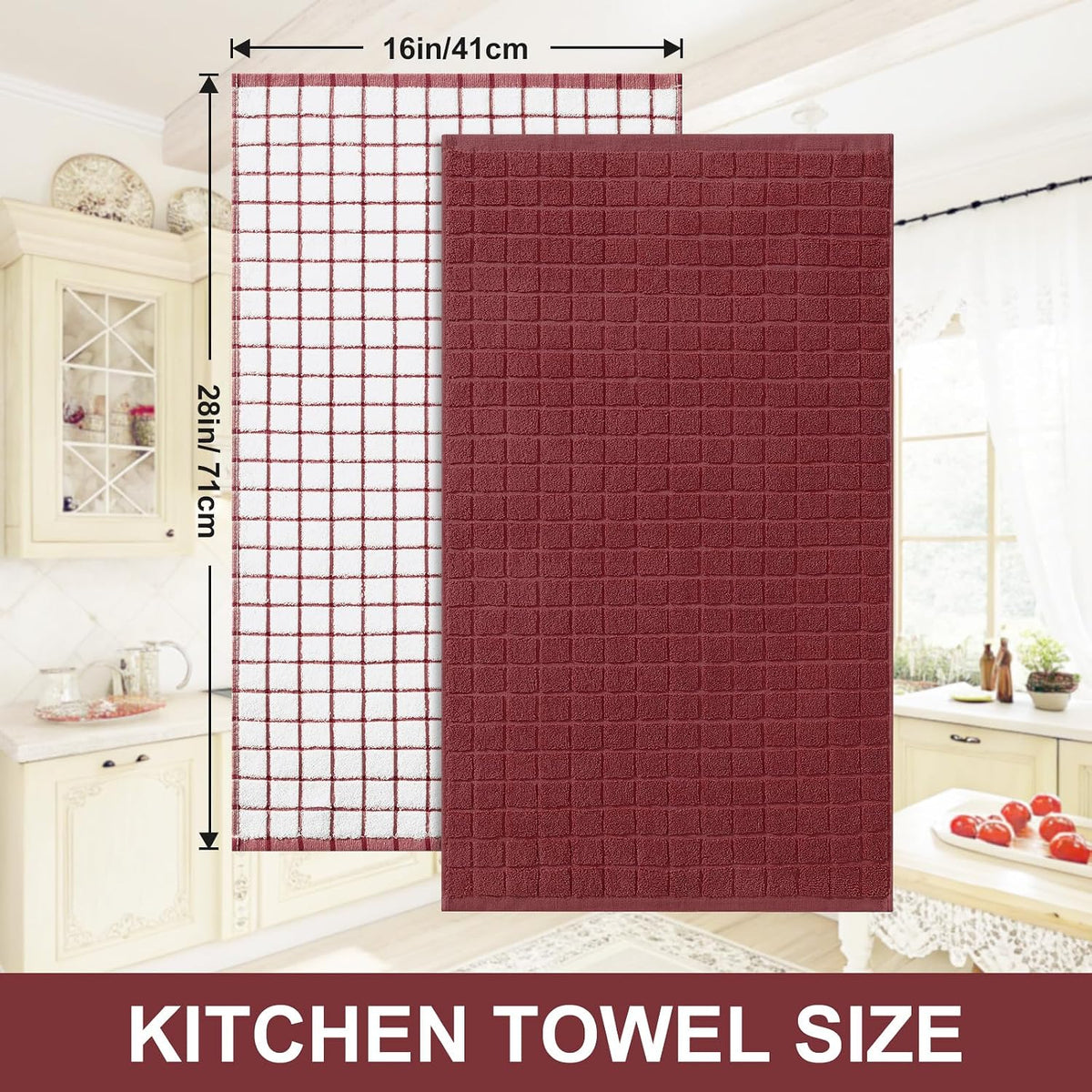 Homaxy Large Premium Cotton Kitchen Towels 16"x 28", 12 Pack, Rust | Natural Ring Spun 390 GSM Dish Towels, Super