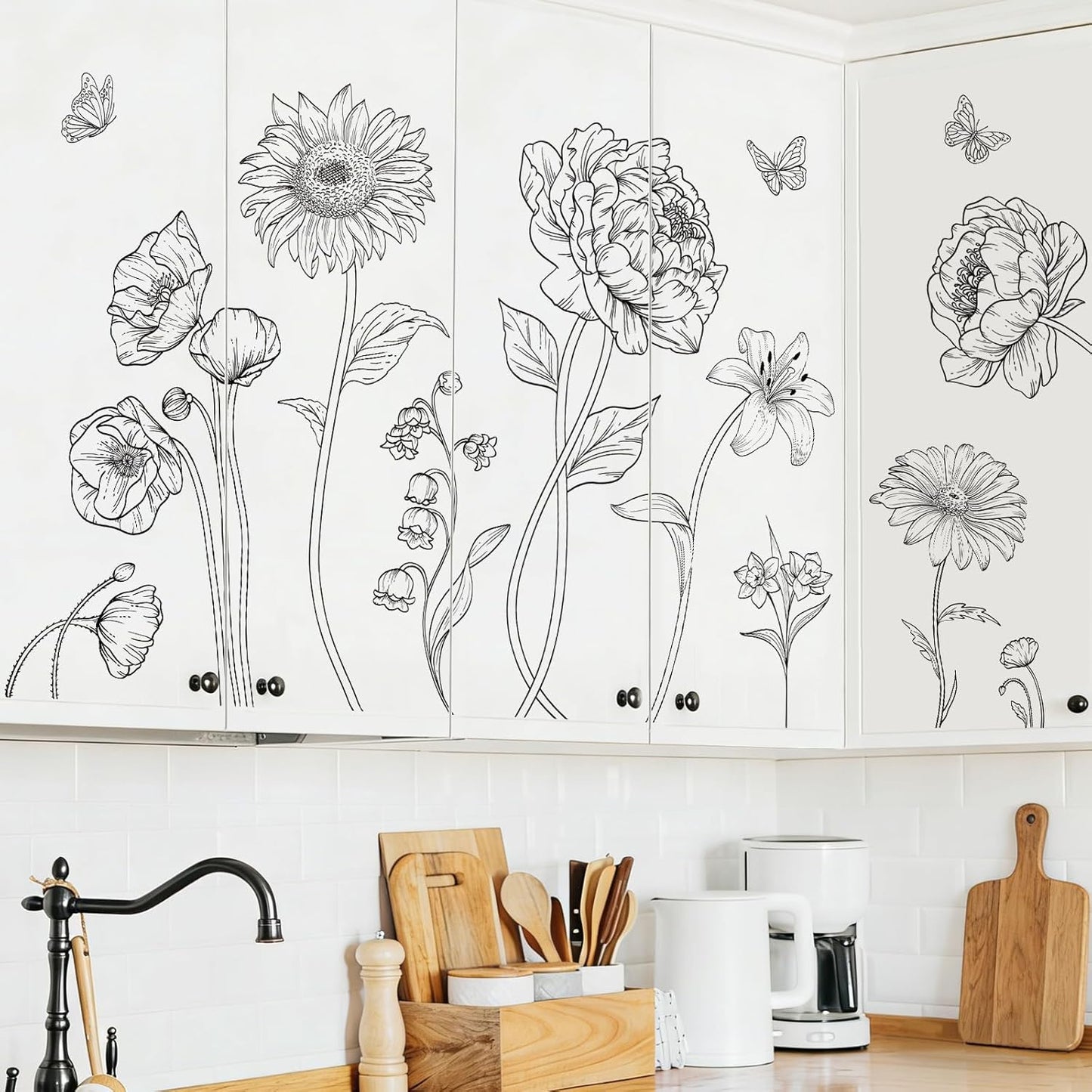 Vinyl Simple Garden Flower Wall Sticker / Black Boho Flower