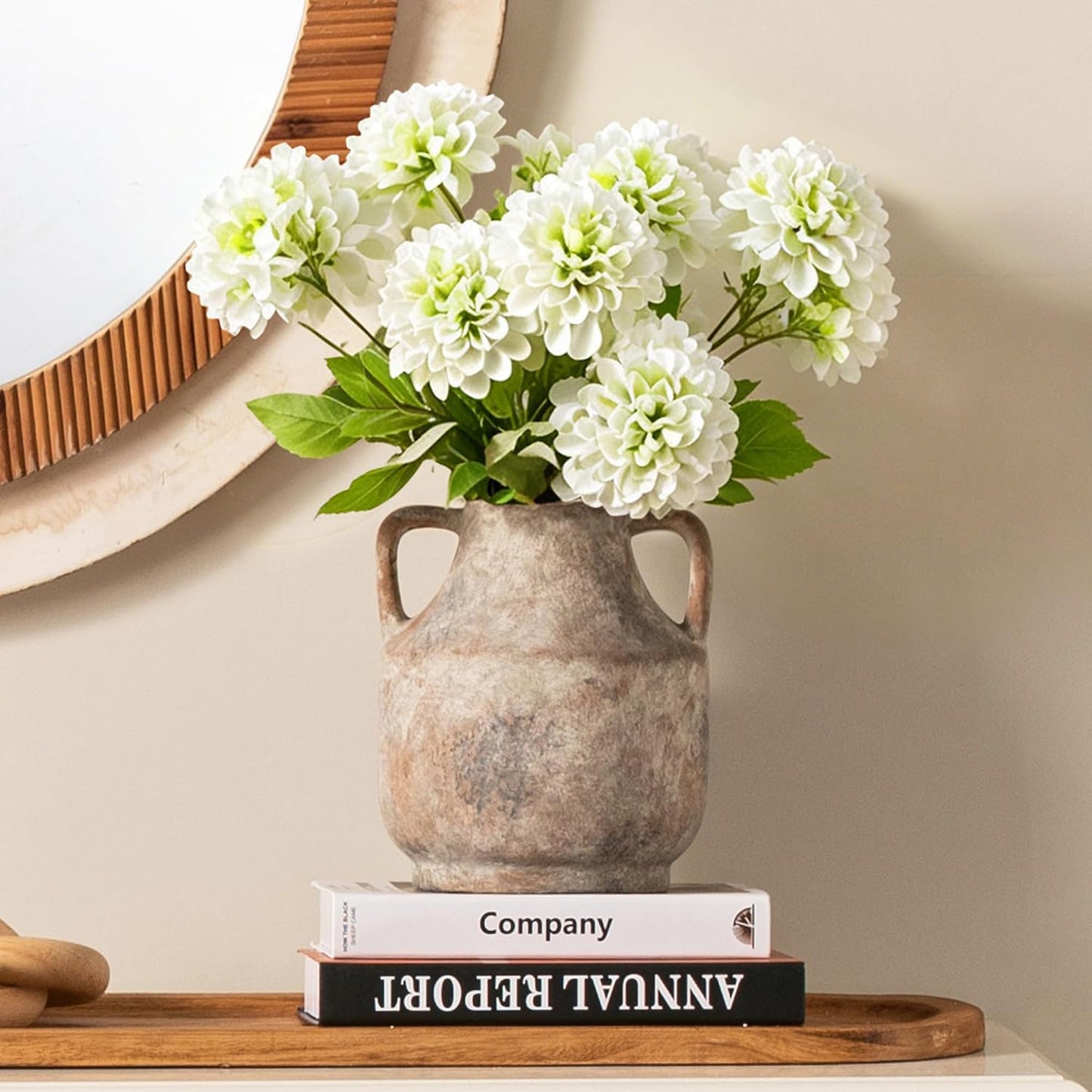 Ceramic Flower Vase / 8"h-terracotta / White / 8 Inch