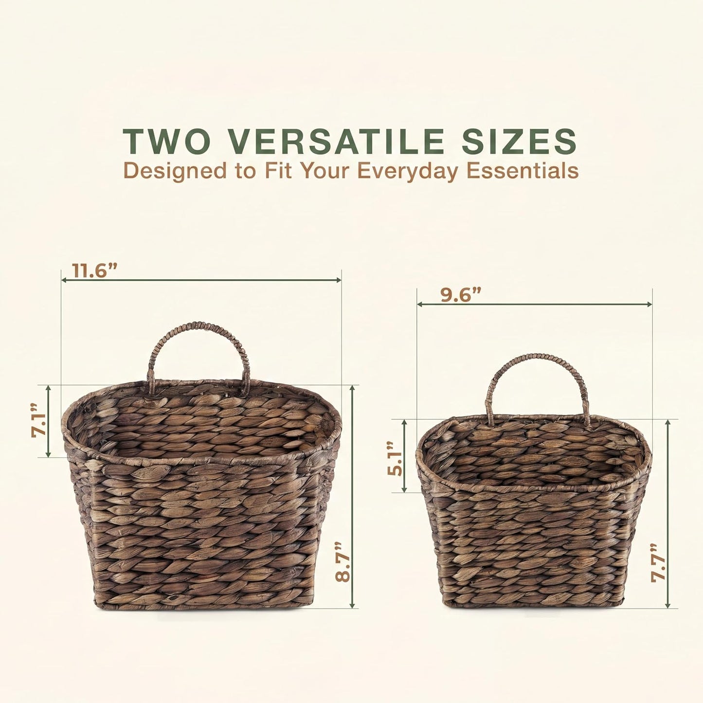 Black Wicker Hanging Baskets for Front Door / Black Water Hyacinth / Set of 2
