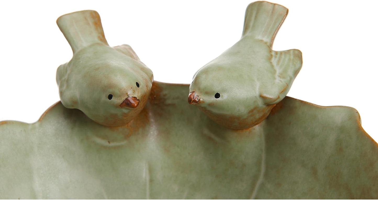 Decorative 2 Birds Garden Design Ceramic Serving Bowl/Jewelry Tray/Candy & Nut Dish / Green