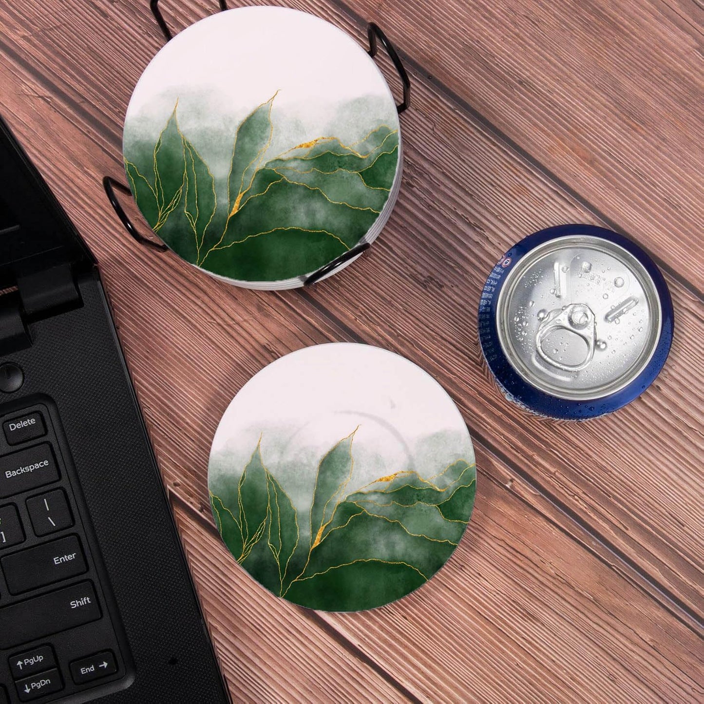 Metal Holder Stand / Green Marble / Round