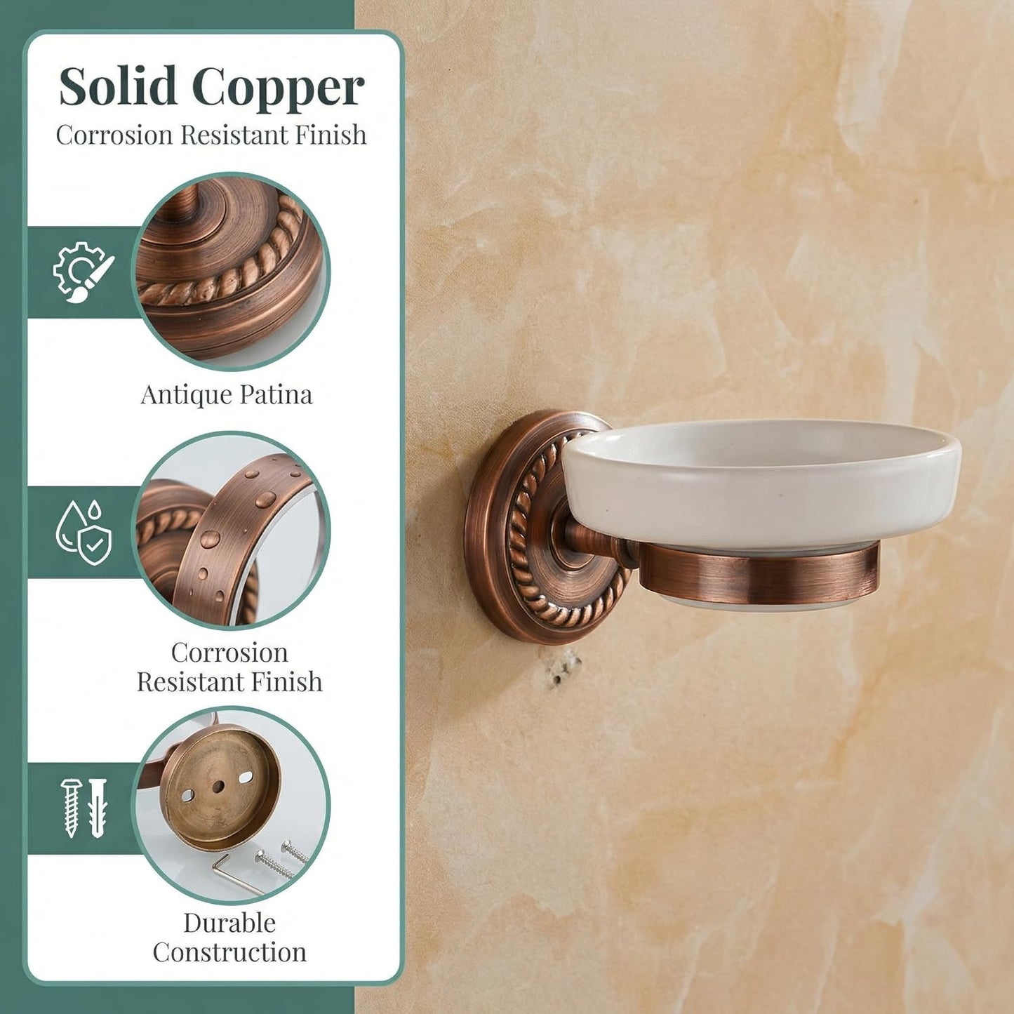 Ceramic Soap Holder Soap Tray Vintage Holder Wall-Mounted Dish Antique Dish for Shower Wall Rack
