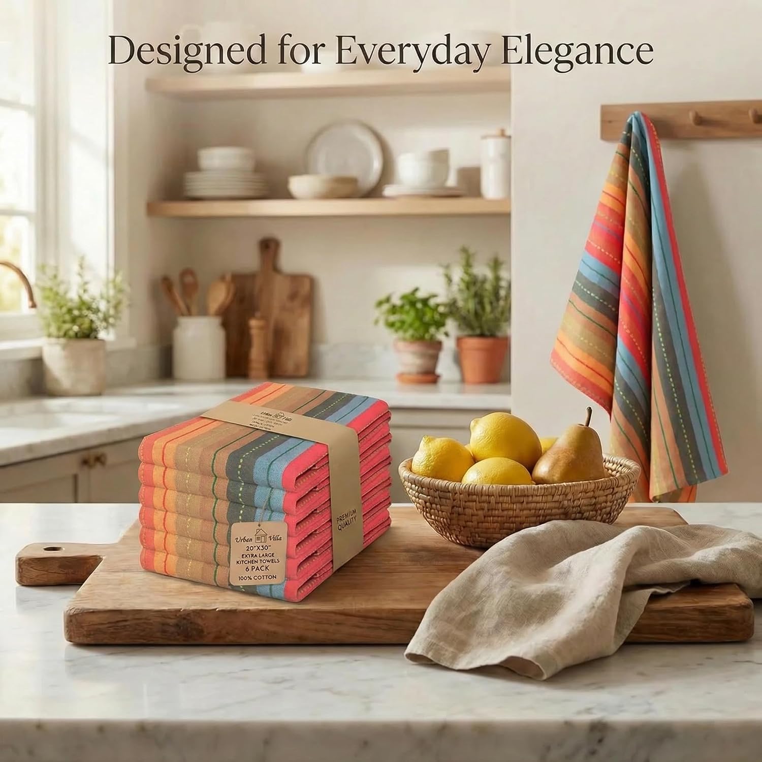 Urban Villa Kitchen Towels 100% Cotton Dish Towels for Kitchen (Set of 6) 20"x30" Highly Absorbent Kitchen Linen Set