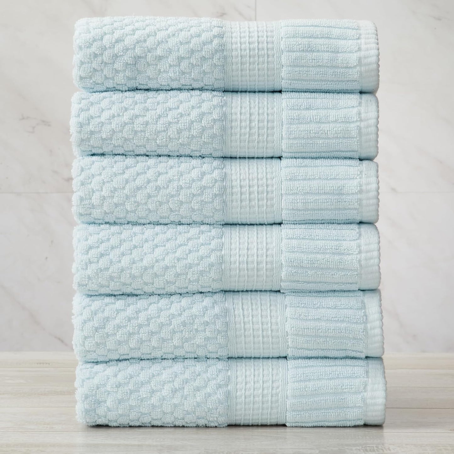 NY Loft 100% Cotton 6-Pack Hand Towel Set | Seafoam | Oeko-TEX | Quick-Dry | Six 16" x 28" Hand Towels | Super