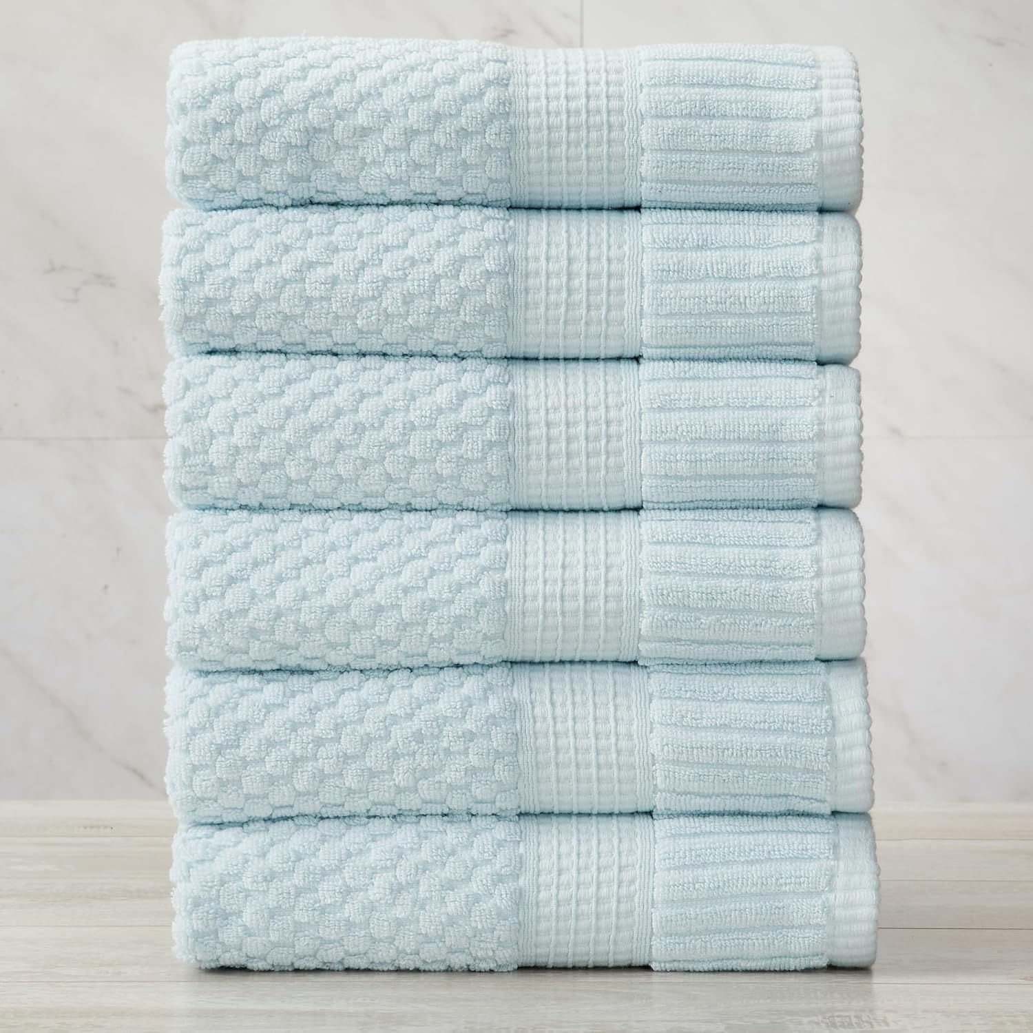 NY Loft 100% Cotton 6-Pack Hand Towel Set | Seafoam | Oeko-TEX | Quick-Dry | Six 16" x 28" Hand Towels | Super