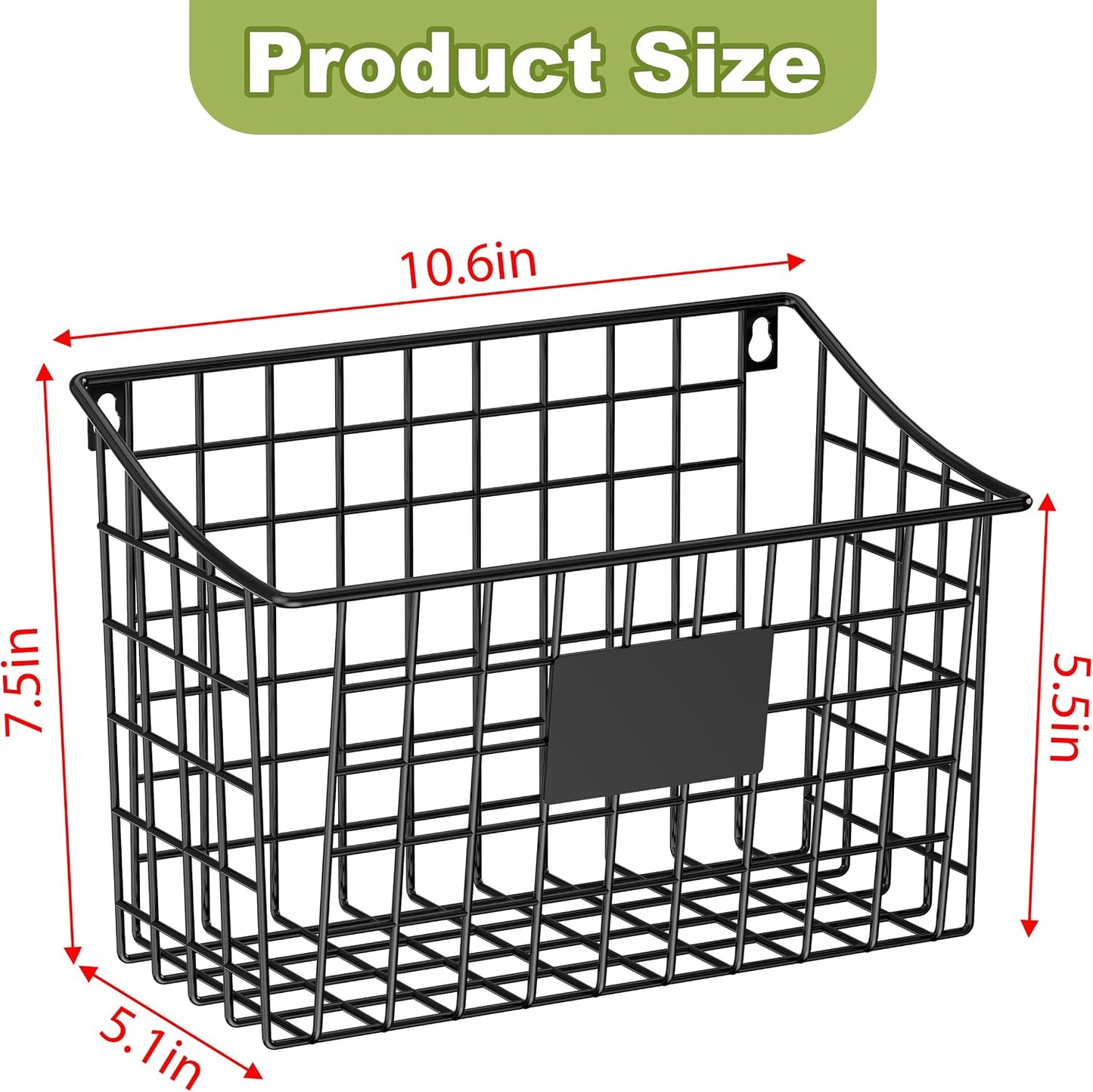 Wall Mounted Bin Basket with 5 Hooks 3 Label Plate Adhesive-3 Pack, Cabinet Hanging Metal Wire Basket,Rustic Farmhouse