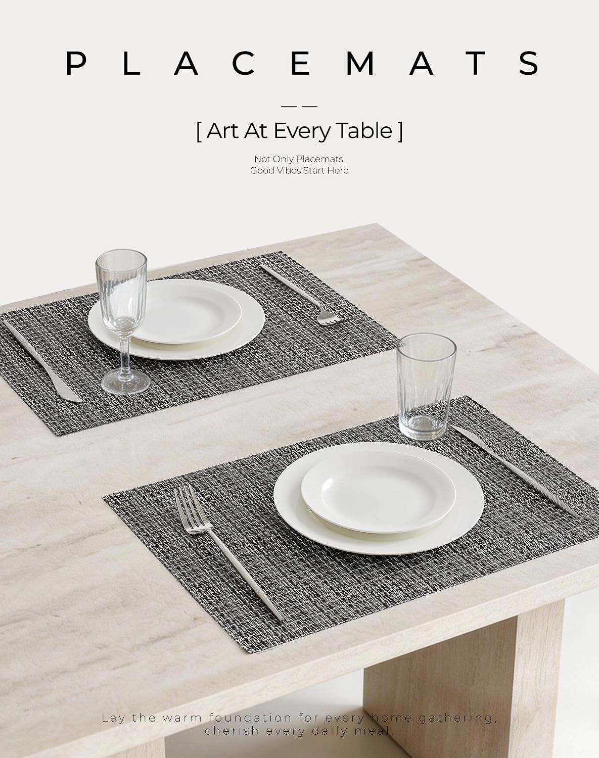 Leetaltree Woven Vinyl Placemats Set of 8, Charcoal Gray | High Density, Basketweave Woven, Stain Resistant, Easy to