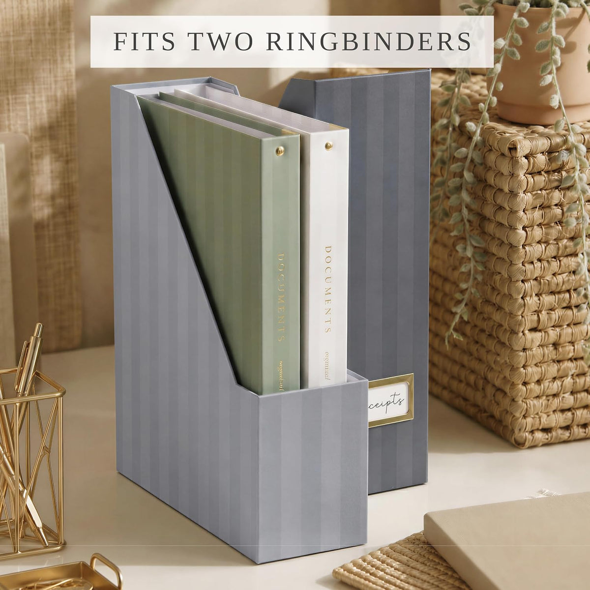 Beautiful Magazine Holder Set of 3 - Sturdy File Holder for Desk or Shelves | The Perfect Office & Work Storage to