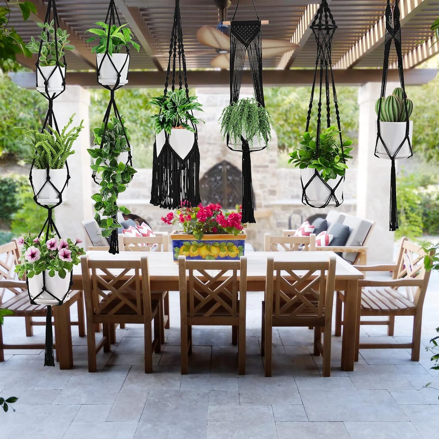 Macrame Plant Hangers / Black / Set of 6