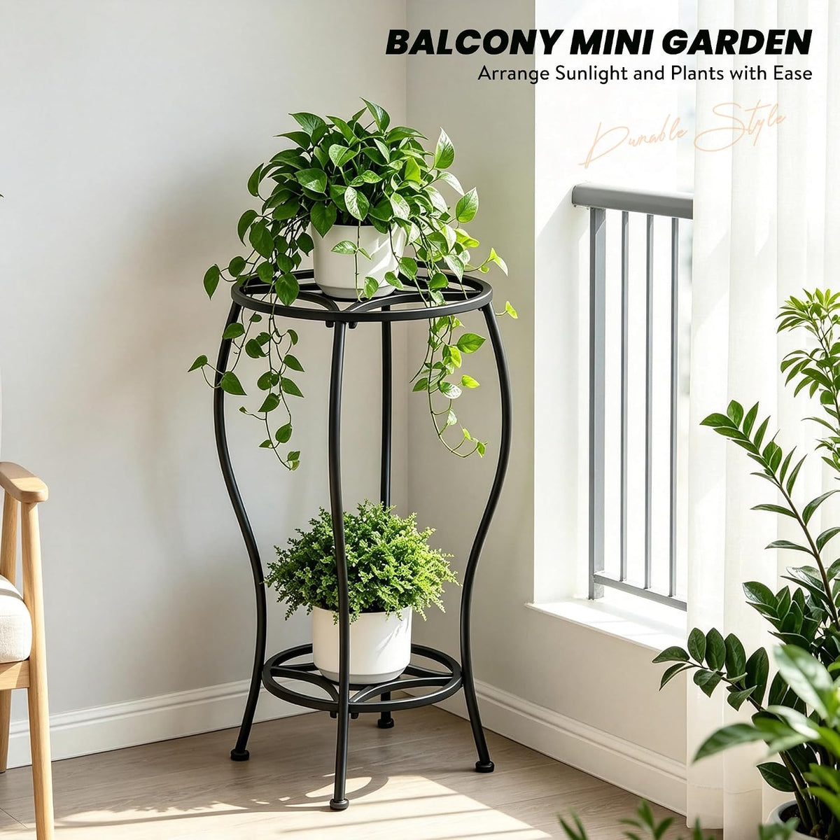TOSKING 2-Tier Corner Metal Plant Stand, 28.7-Inch Geometric Shelf, Black | Curved-Leg Metal Plant Stand with Spacious