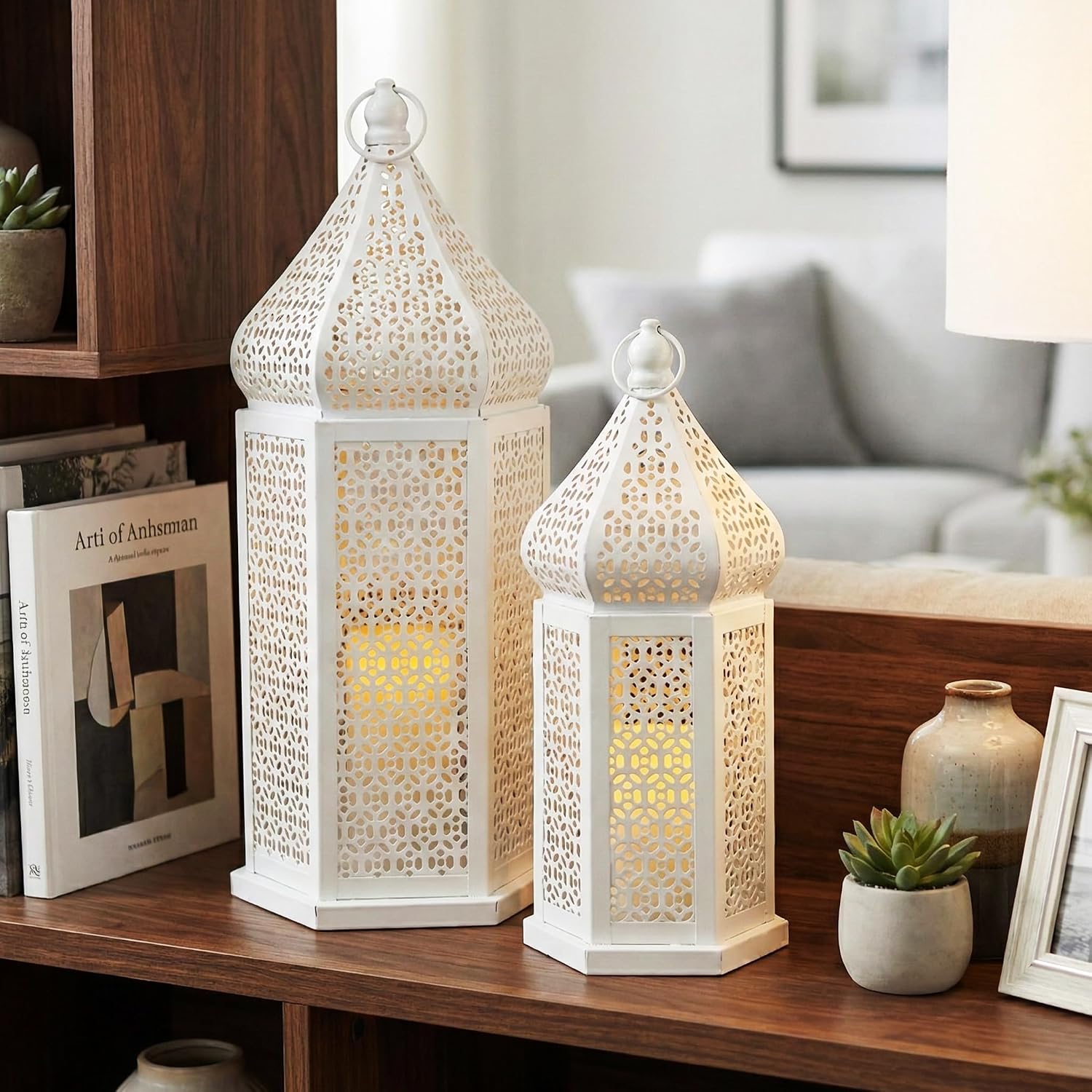 VELA LANTERNS Large Temple Tower Moroccan Lantern Lamp Decorative Candle Holders for Ramadan Decorations, Hanging