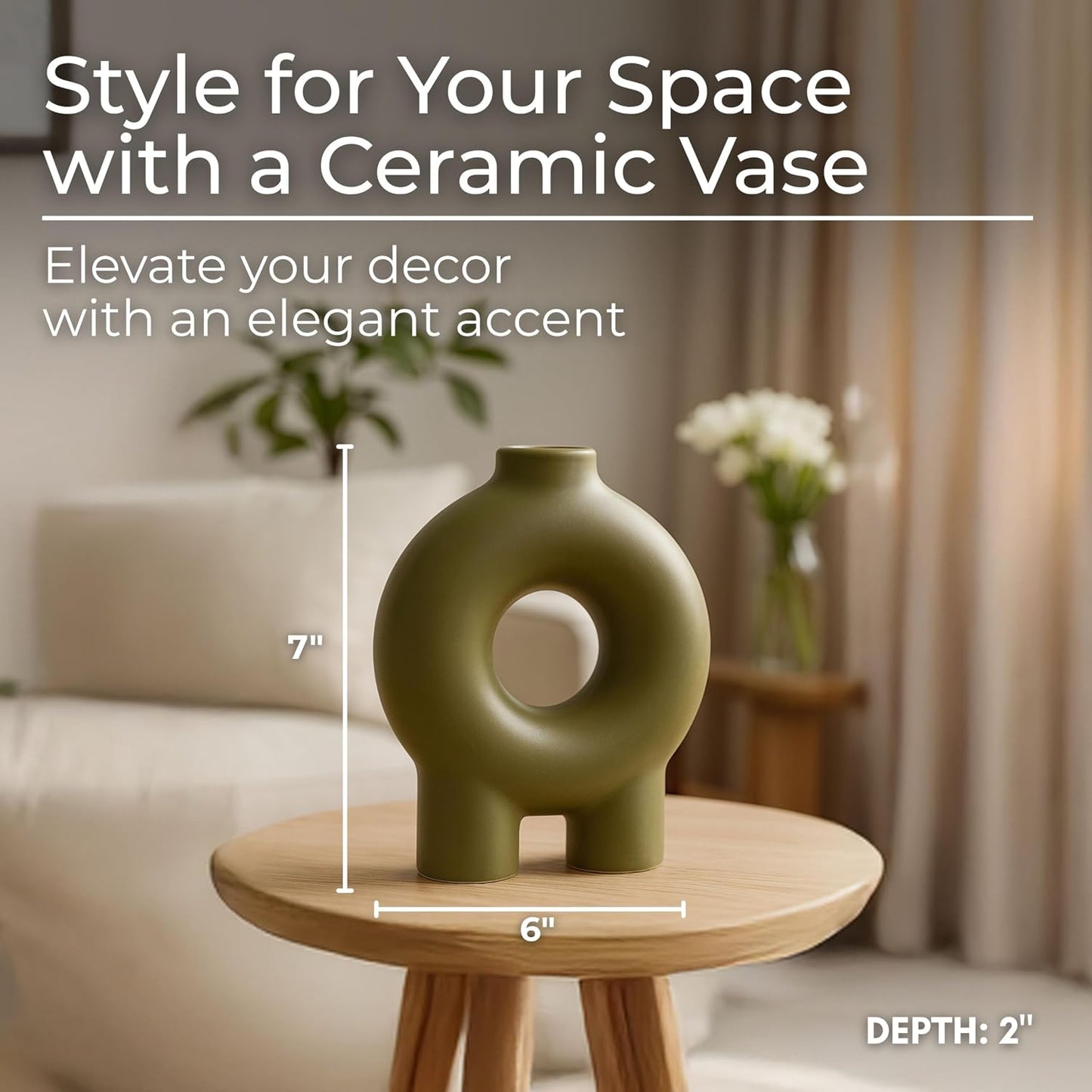 Modern Geometric Ceramic Vase / 7.0" H / Green