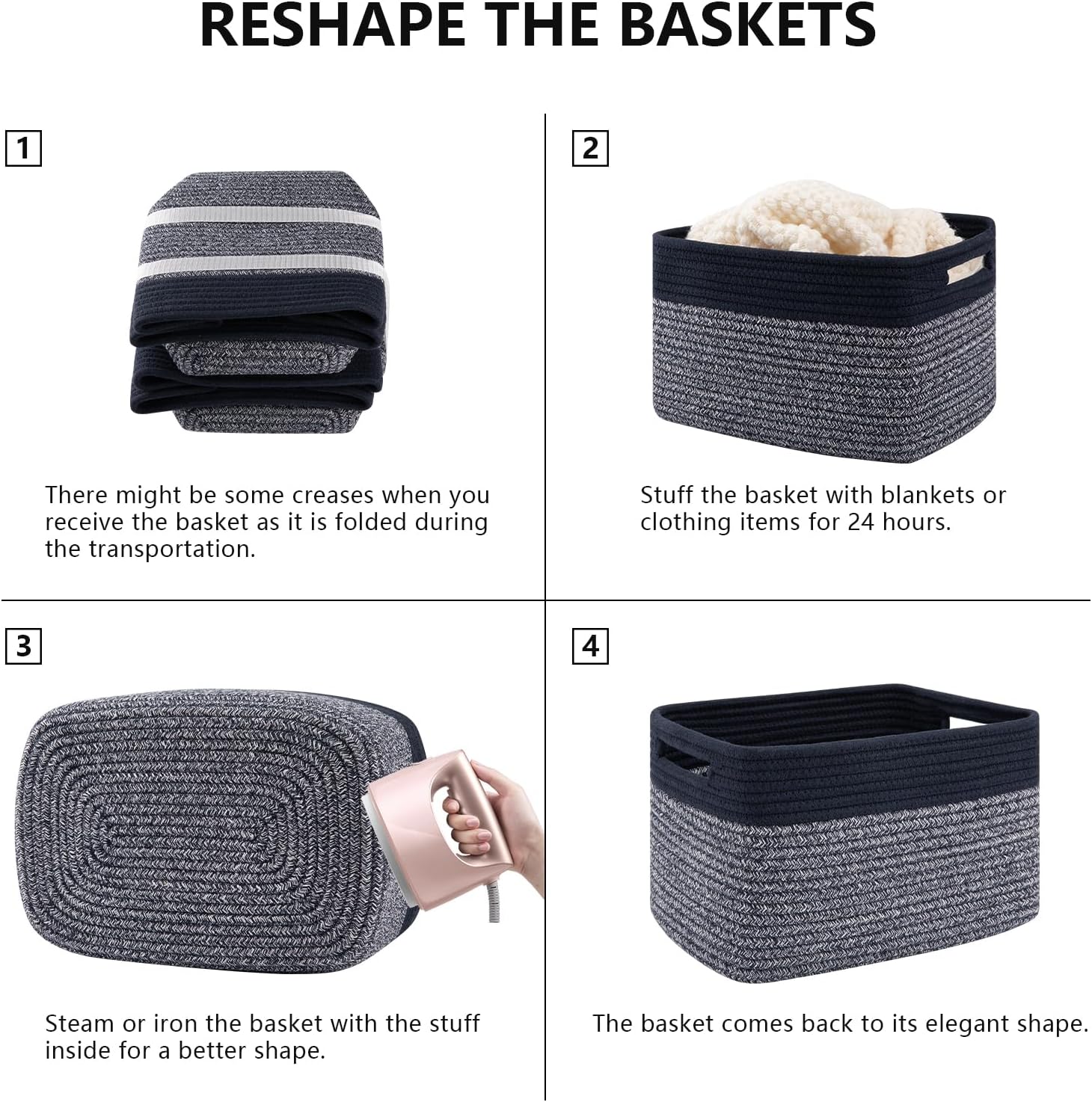 Woven Baskets / Books / Blue & Grey / Small/12.7''lx9''wx7.8''h / Set of 4