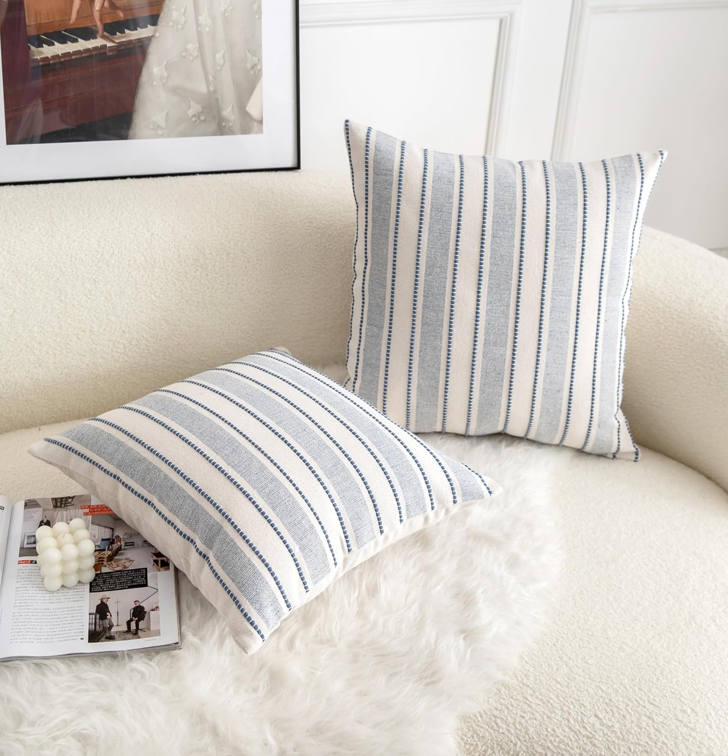 Farmhouse Textured Pillow Case / Classic Blue / 18 x 18 / Set of 2