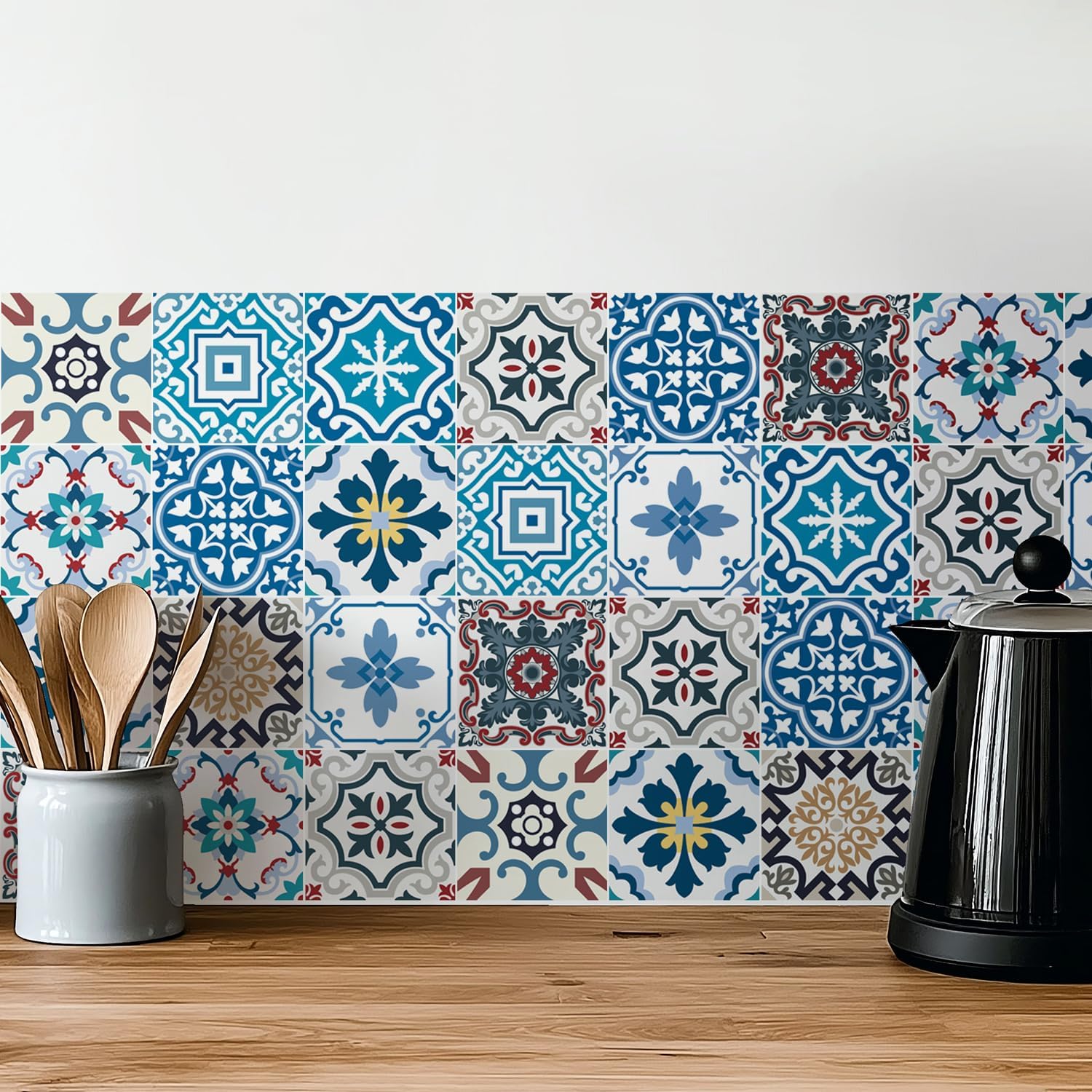 Eclectic Mediterranean Tile Stickers / 4 x 4 / Set of 30