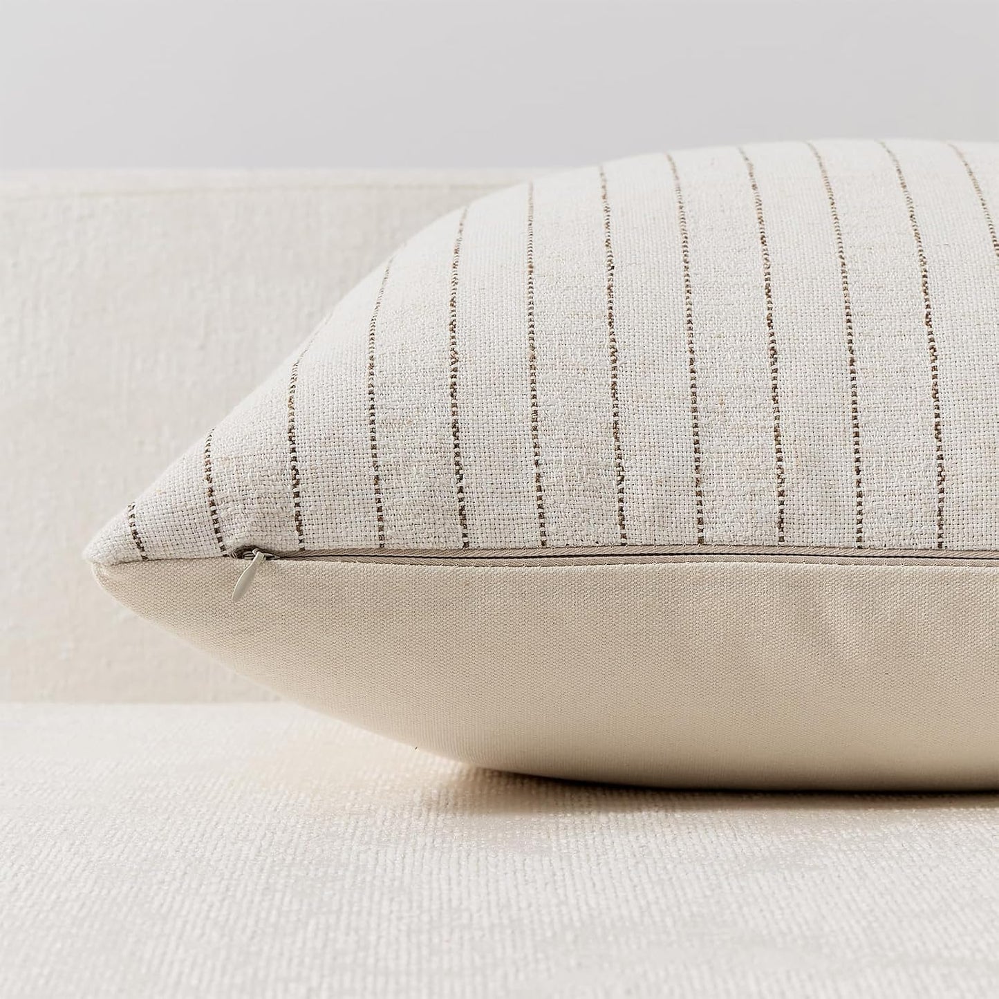 Linen Striped Throw Pillow Covers Neutral Couch Pillow Cases Farmhouse / Brown / 18 x 18 / Set of 2