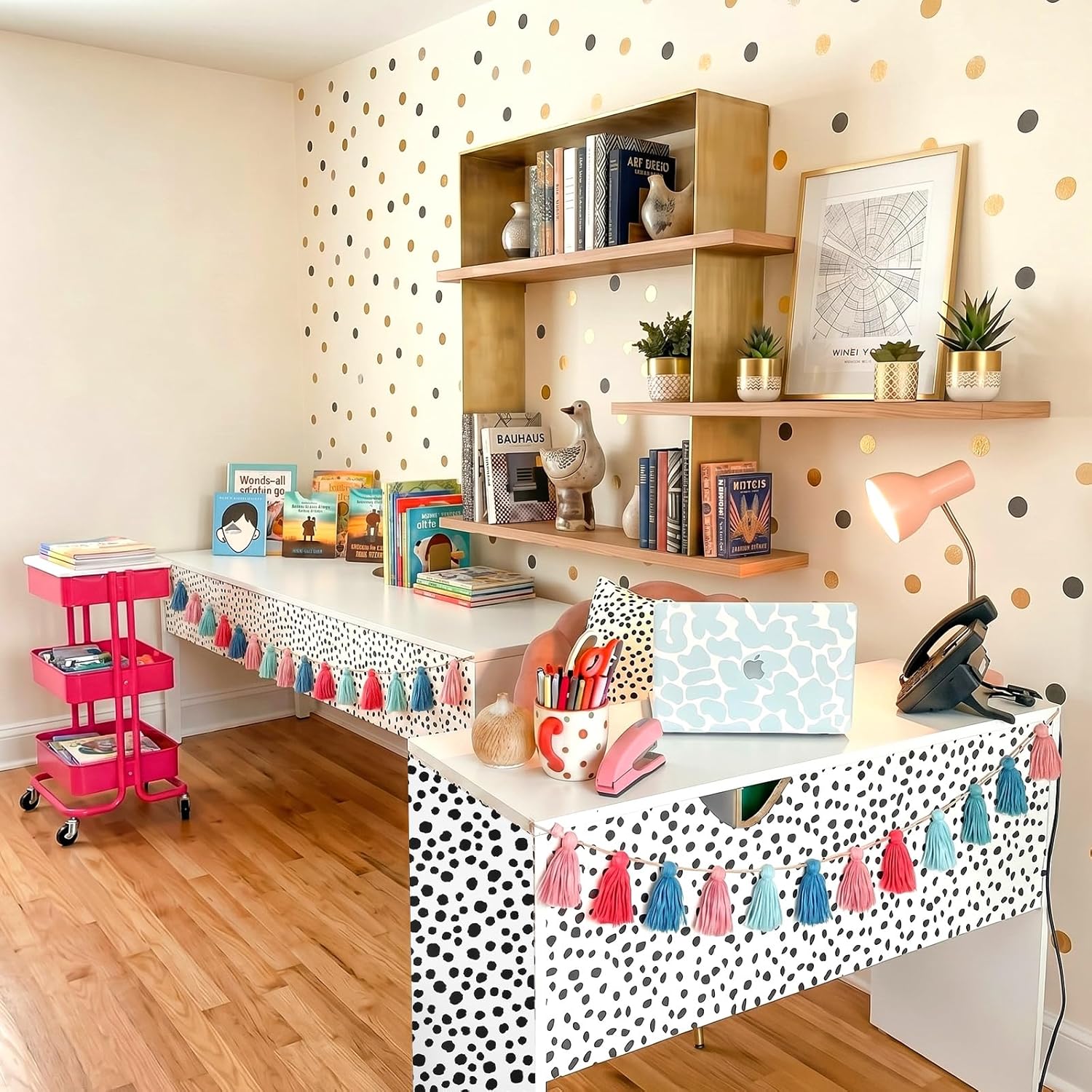 2 Rolls Polka Dot Contact Paper for Teachers Desk and White Removable / Black / 15.7 x 118.1