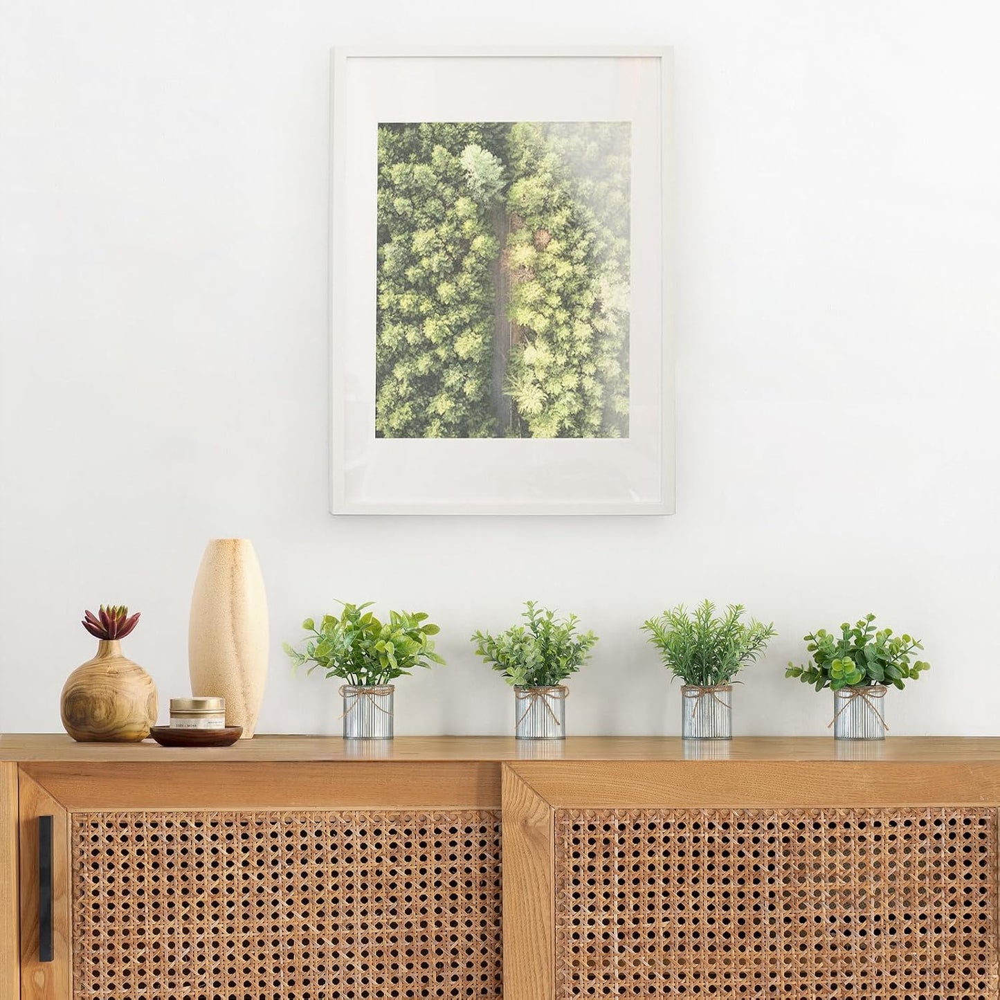 4 Packs Small Fake Plants in Farmhouse Galvanized Pots Table Centerpiece Mini / Grey / Mini-6"h