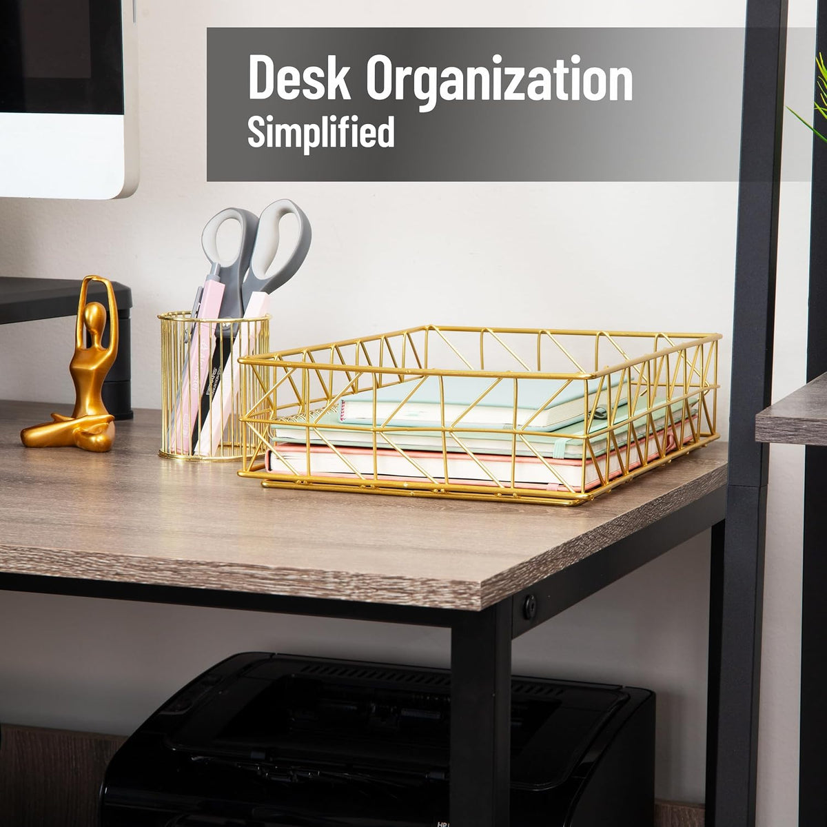 Mind Reader Document Organizer, Desktop Organizer, File Storage, Modern, Office, Metal, Gold