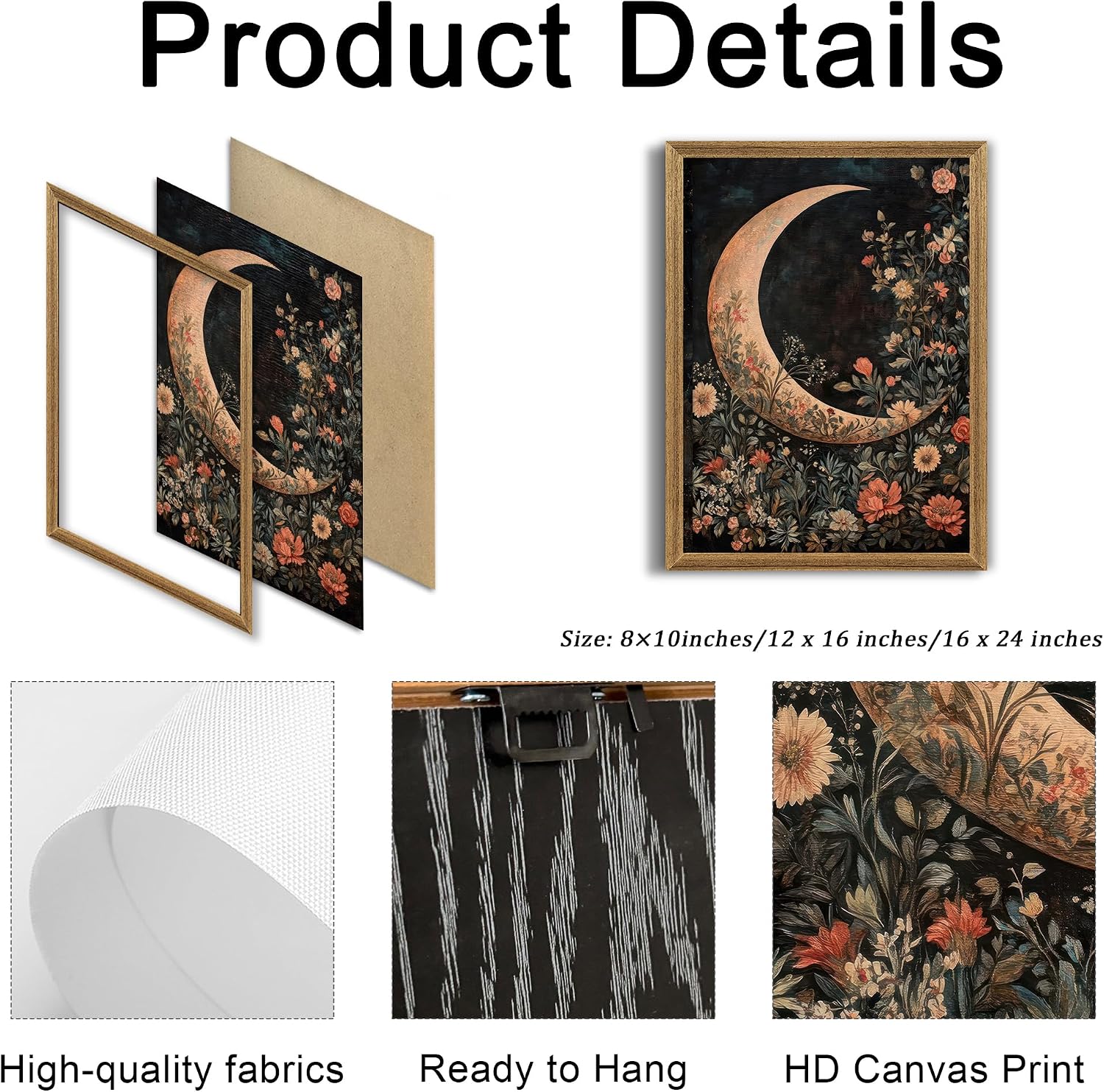 Wooden frame / UV-resistant ink / 16"L x 12"W / Moon / 12 x 16