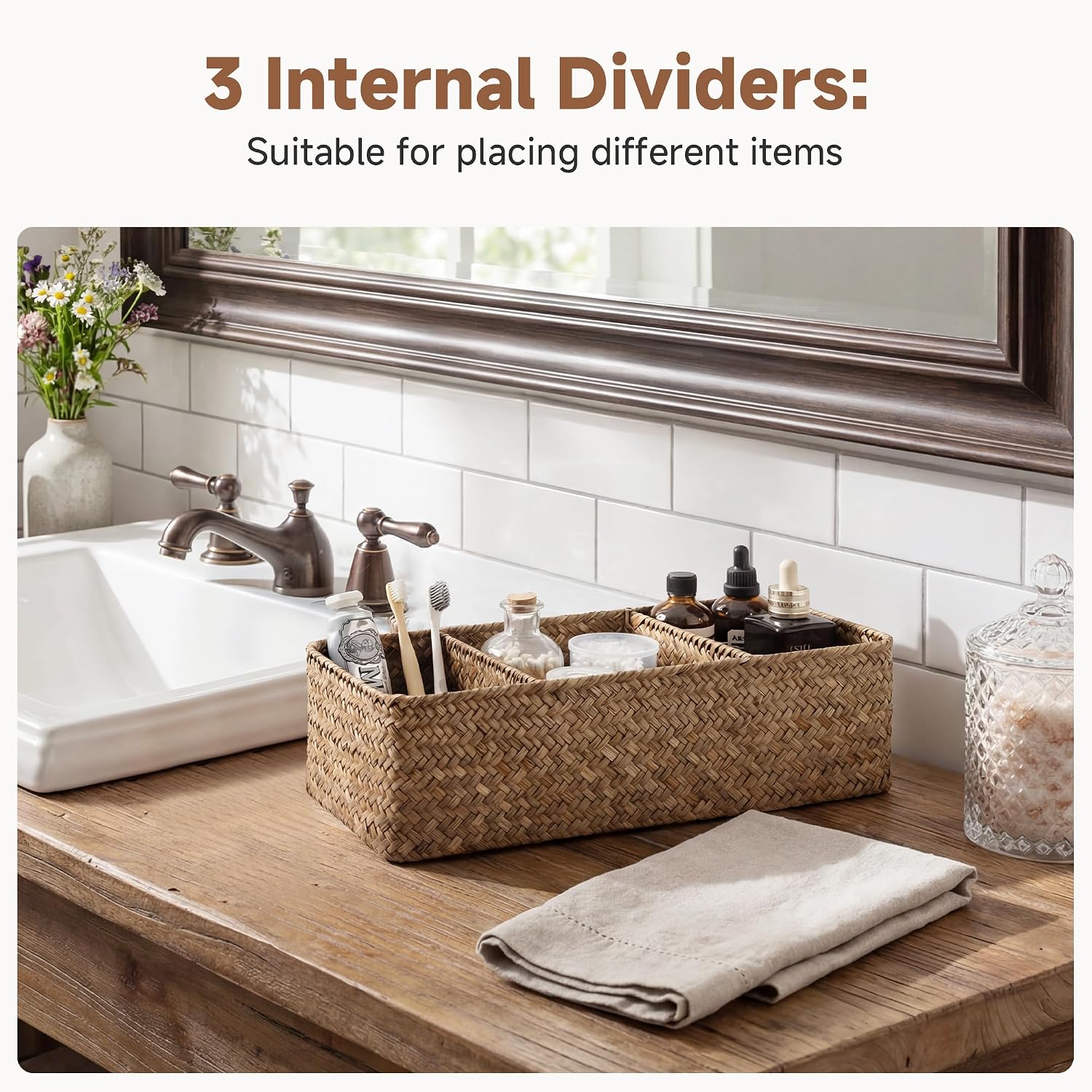 3-Section Wicker Baskets Storage