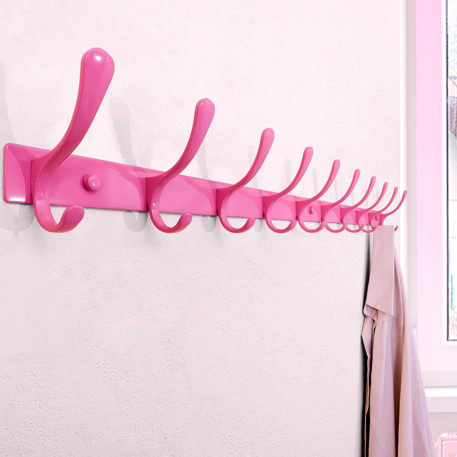 SKOLOO Coat Rack Wall Mounted - 10 Hooks, Heavy Duty, Stainless Steel, Metal Wall Hanger, Sturdy Coat Hooks for Hanging