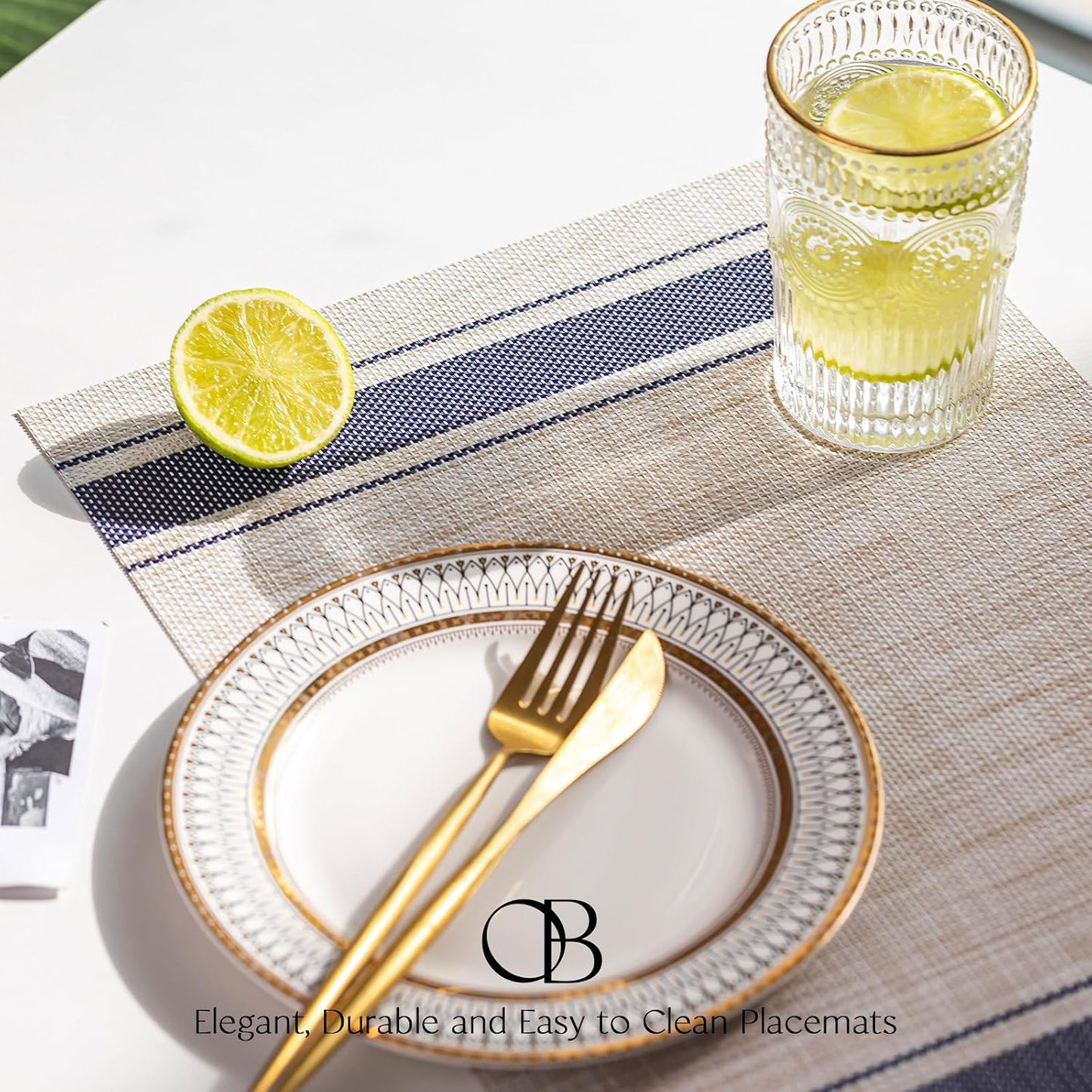 Placemats Set of 12 - Easy Clean Woven Vinyl Placemats for Dining Table, Indoor/Outdoor Place Mats, Washable PVC Table