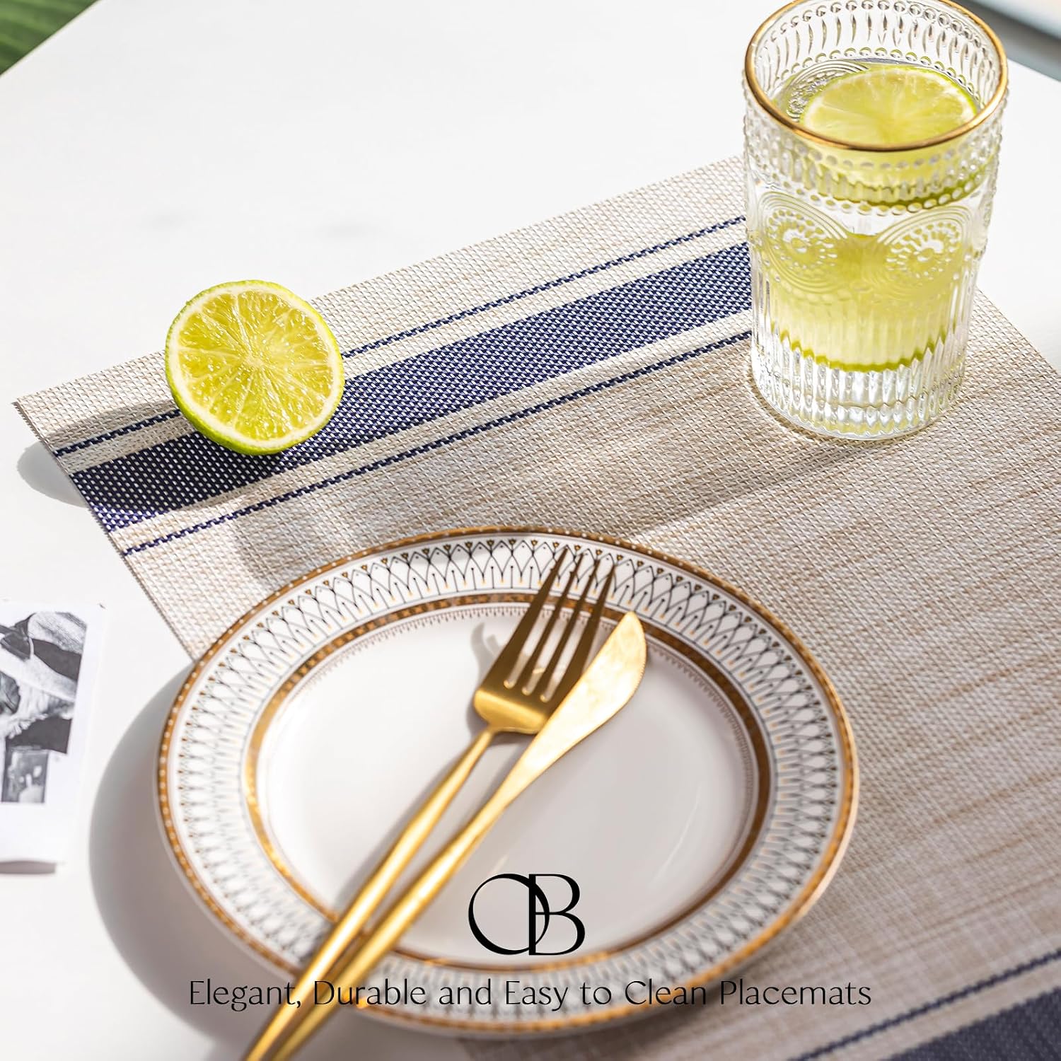 Placemats Set of 12 - Easy Clean Woven Vinyl Placemats for Dining Table, Indoor/Outdoor Place Mats, Washable PVC Table