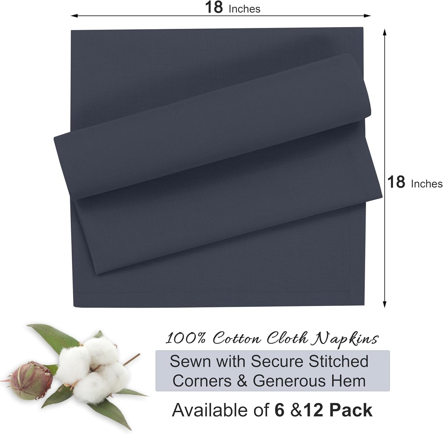 Ruvanti Cloth Napkins Set of 12, 100% Cotton 18”x18” - Ombre Blue | Washable, Soft, Durable & Absorbent Everyday