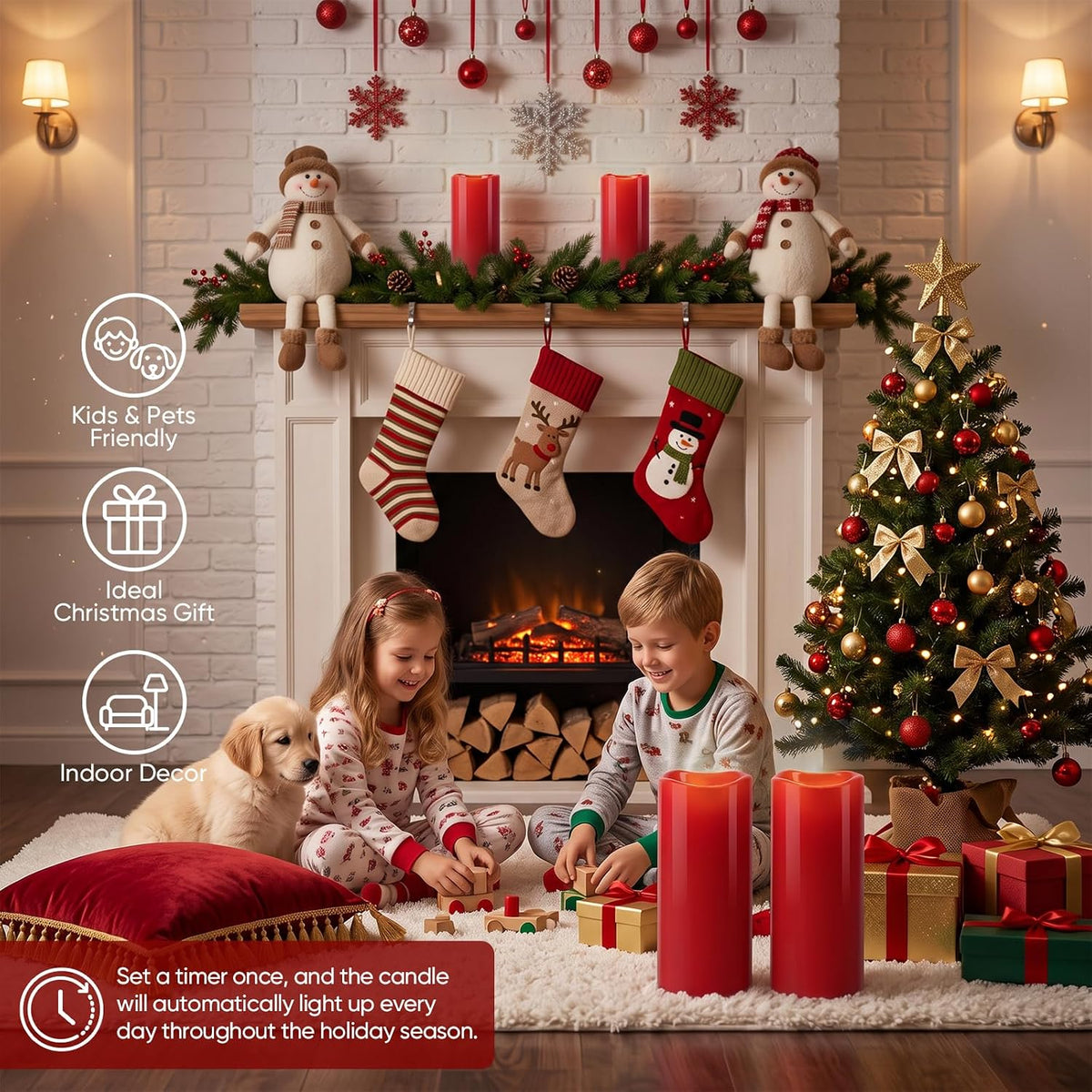 5plots 4"x10" Large Waterproof Flameless Candles Red LED Pillar Set of 2 | Battery operated LED candles with remote