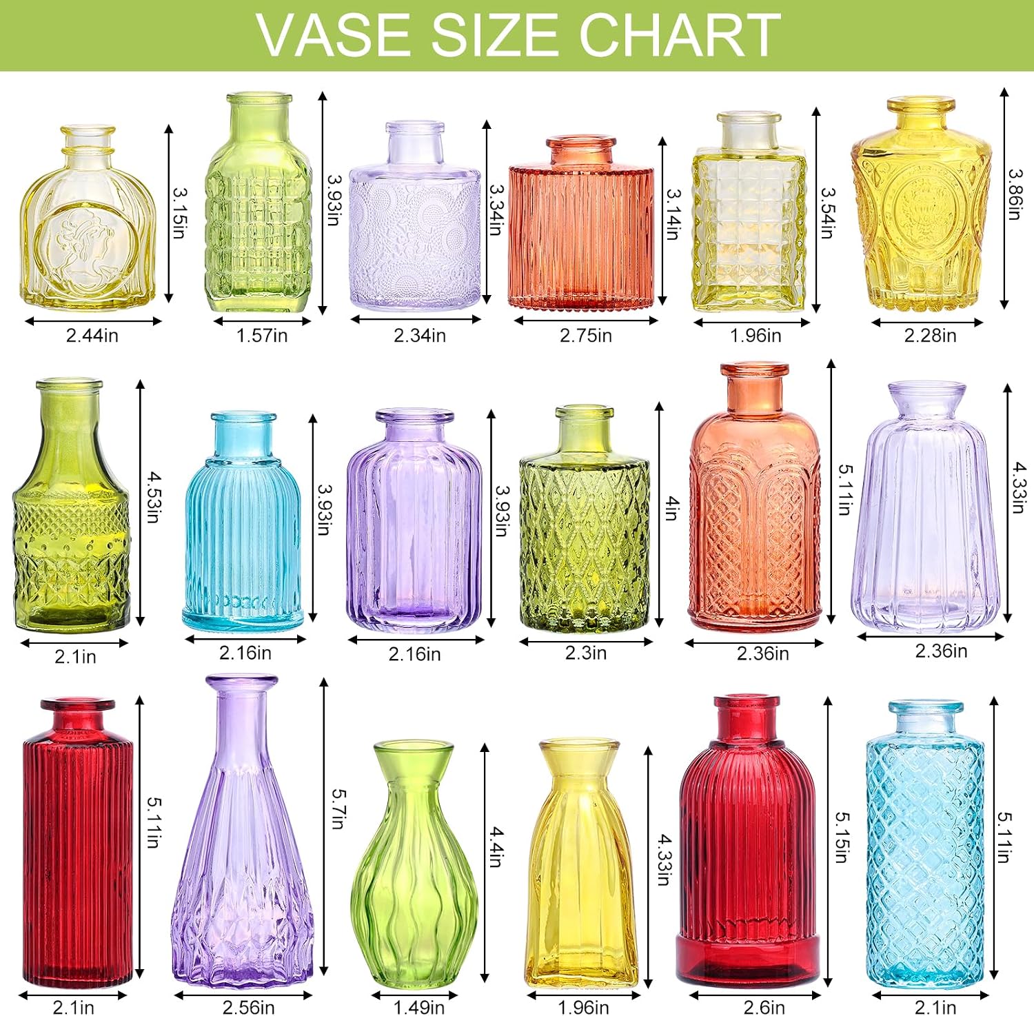 Glass Bud Vase Set / Colorful / Set of 18