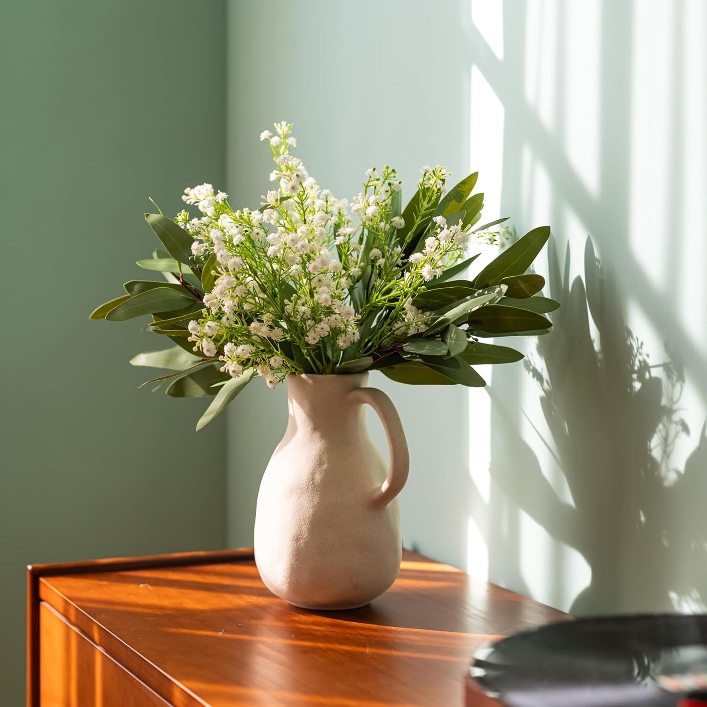 Baby’s Breath Artificial Flowers and Mixed Fake Eucalyptus Stems- Real Touch Faux Gypsophila Picks