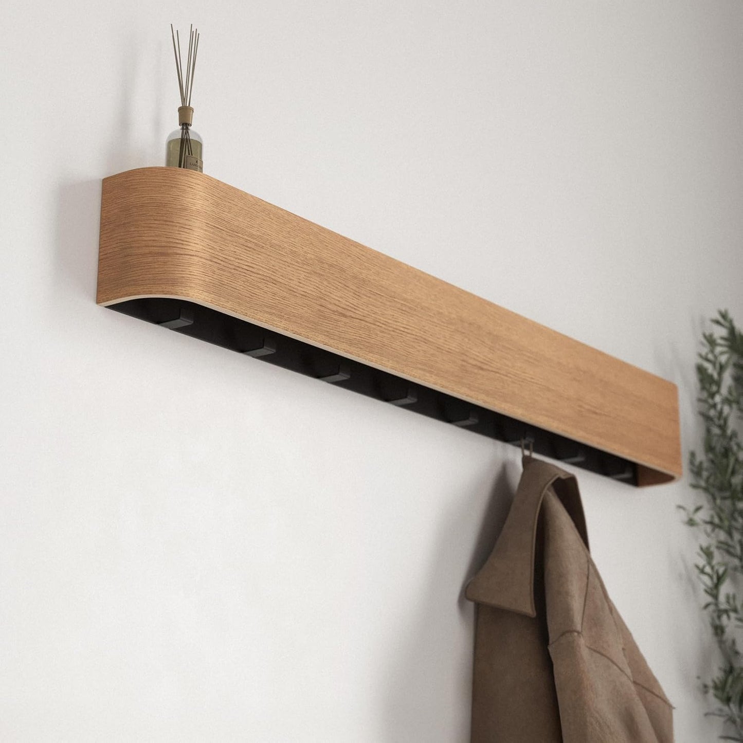 Kazai. Wall-Mounted Coat Rack 'Toke' - Modern Design Coat Rack with Hidden Wall Hooks - Solid Wood Veneer Panel Coat