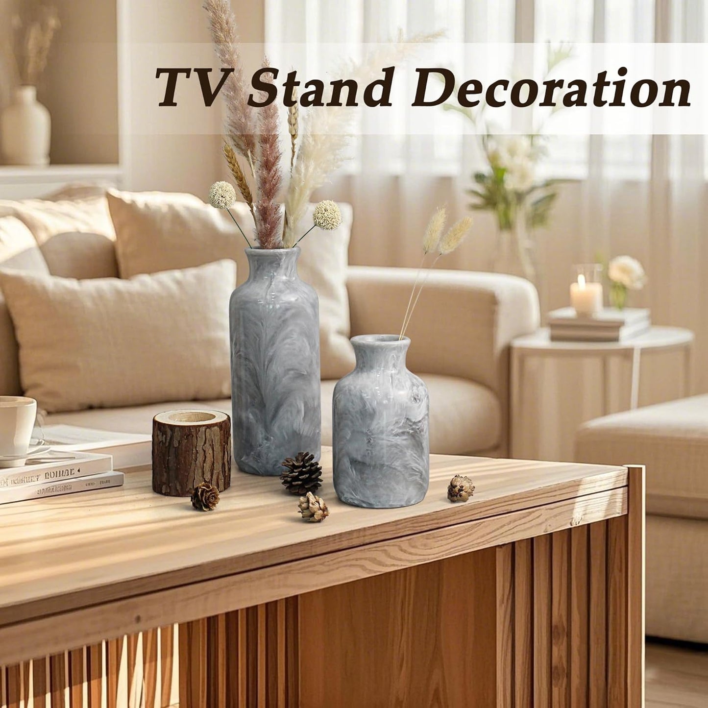 Resin 3 Piece Vase Set / Gray