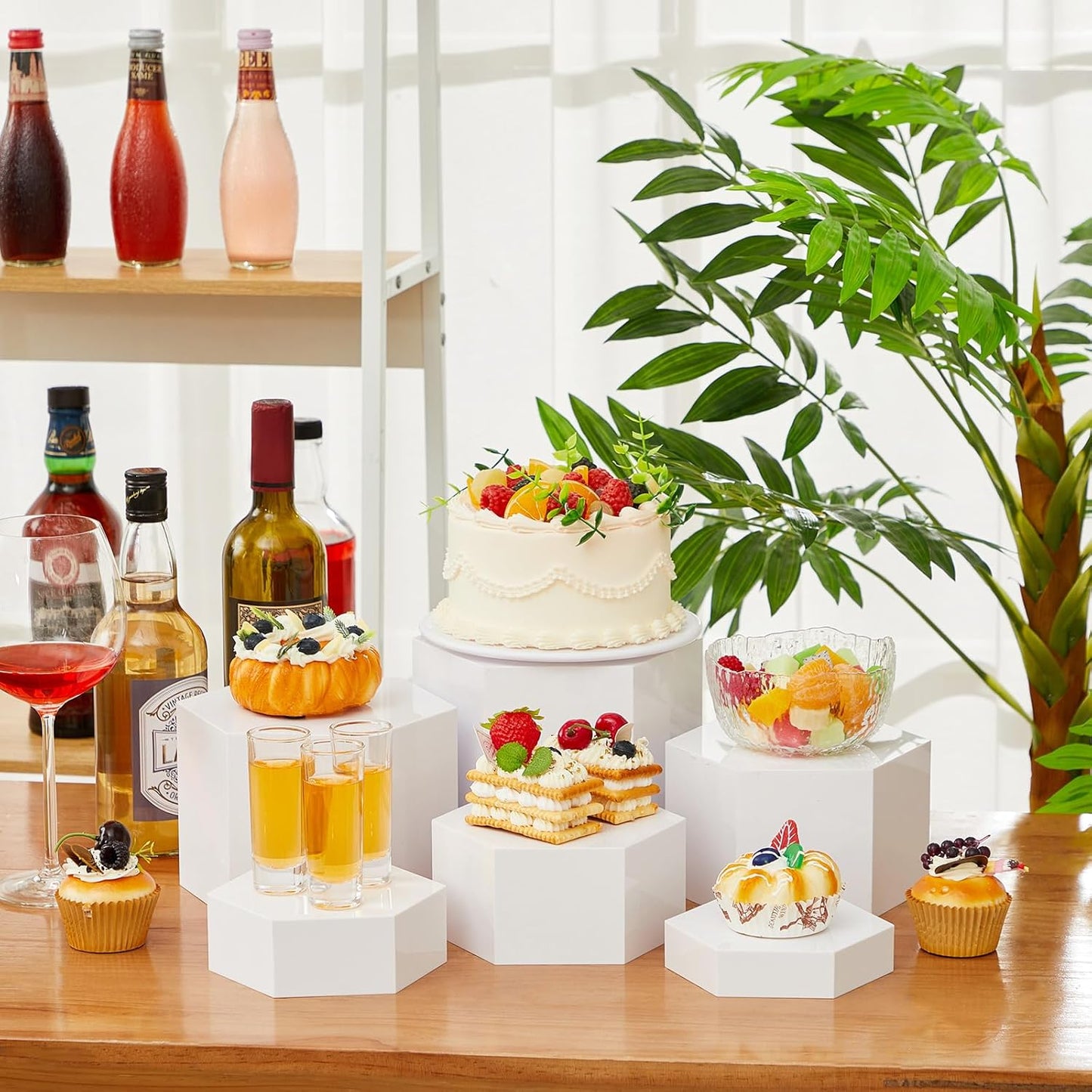 Catering Dessert Table Risers Food Decorative Stands / White / 5.5 To 8 Inch / Hexagonal / 8 Inch