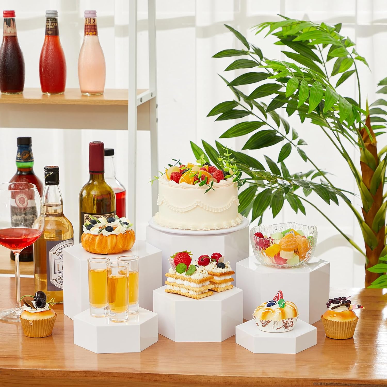 Catering Dessert Table Risers Food Decorative Stands / White / 5.5 To 8 Inch / Hexagonal / 8 Inch