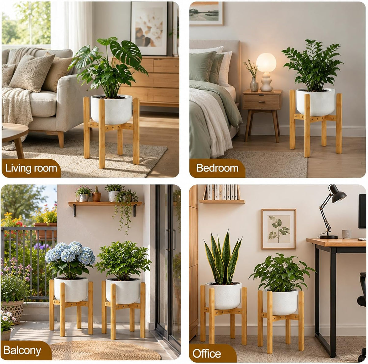 15.7” Bamboo Adjustable Small Plant Stand Indoor for 8-12 Inch Pots 2 pack | Compact Sturdy
