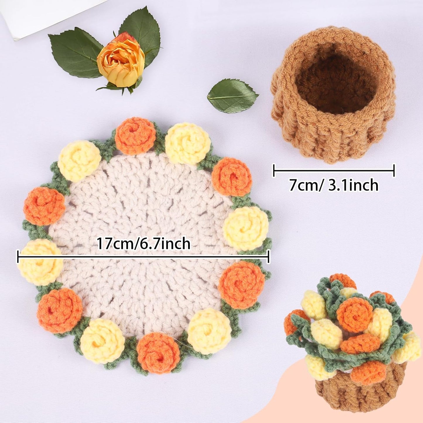 Mini Basket -Boho Floral Coasters / Yellow